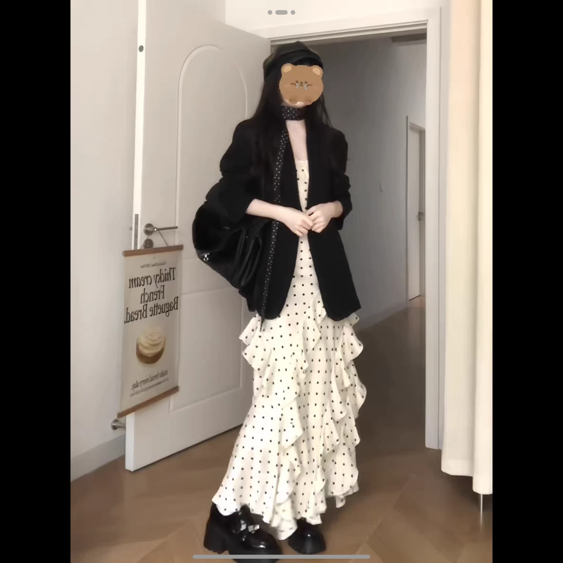 한 부서 출퇴근 바람 검정색 정장 여성 코트 아름다운 불규칙 케이크 도트 무늬 슬립 드레스 투피스 슈트 이미지 2