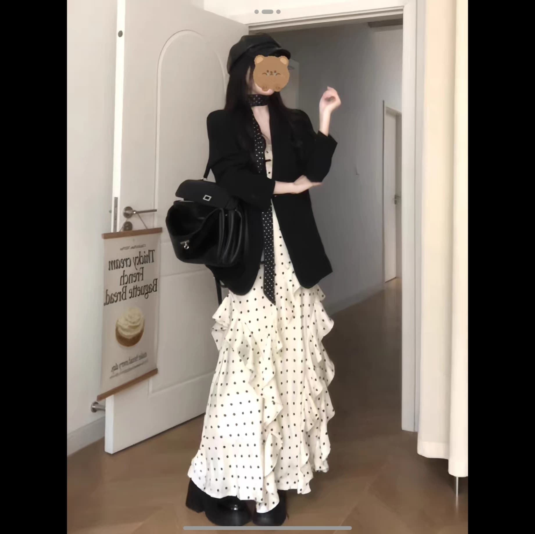 한 부서 출퇴근 바람 검정색 정장 여성 코트 아름다운 불규칙 케이크 도트 무늬 슬립 드레스 투피스 슈트 상세 이미지 1