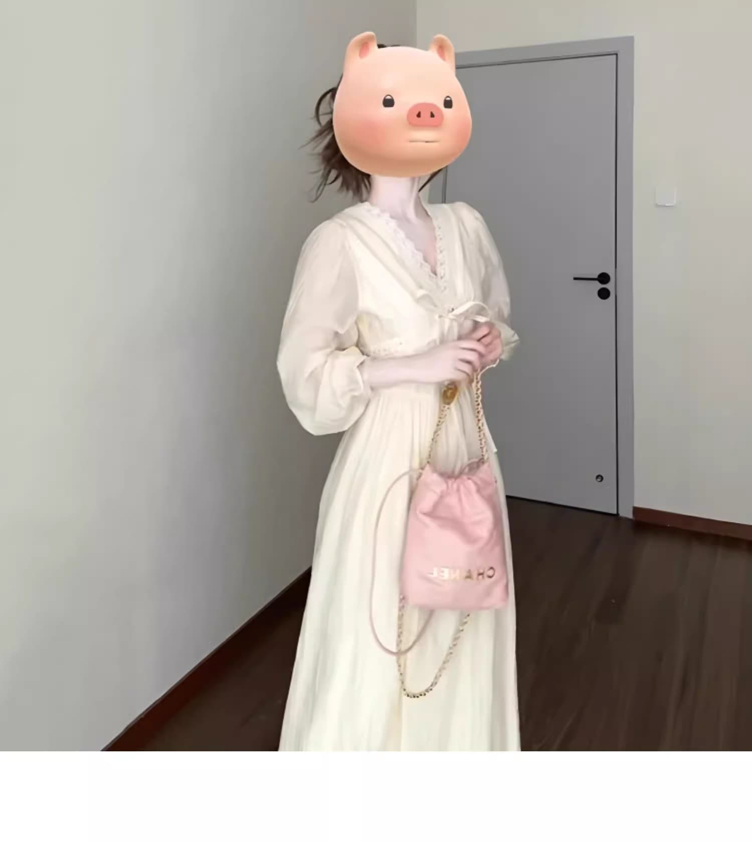 프랑스식 고급 센스 V넥 레이스 여성 드레스 2025 가을 인사이드 가져 가라. 긴팔 치마 화이트 디자인 센스 롱 스커트 이미지 3