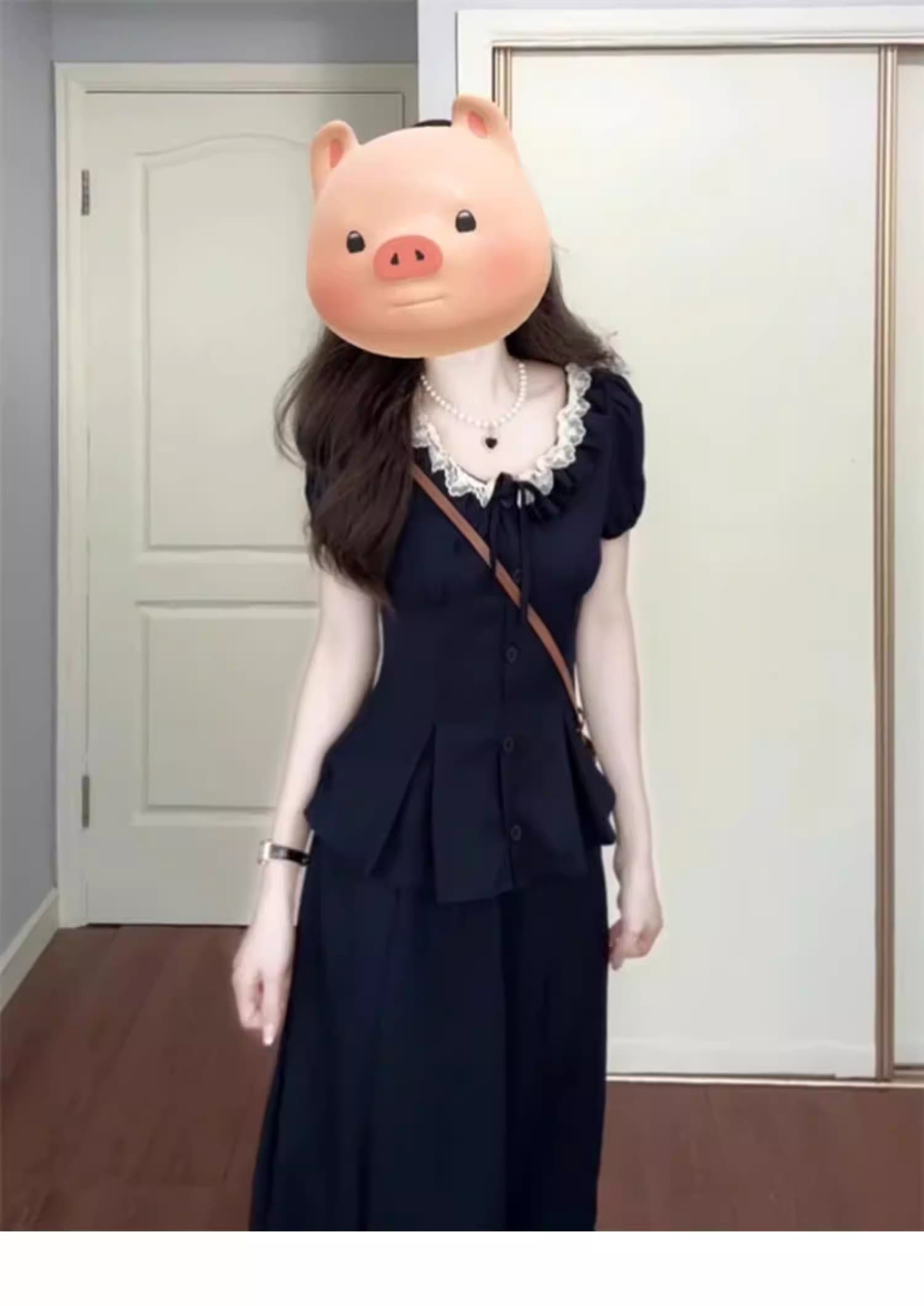 데님 블루 세트 여성 여름 2026 레이스 반팔 셔츠 맨위 허리밴드 반신 스커트 슈퍼 화재 투피스 세트 이미지 2