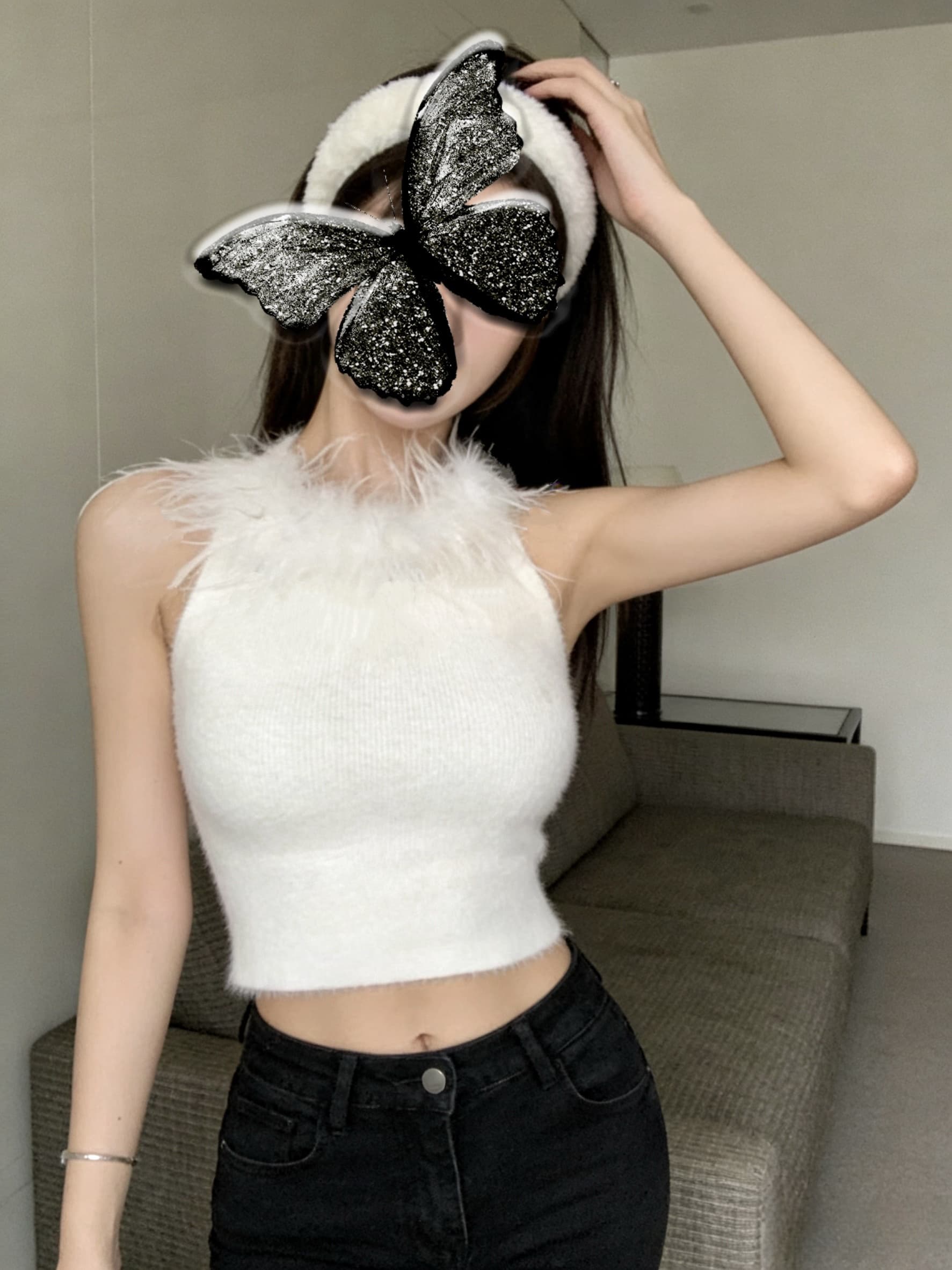실사 순수한 욕망 핫걸 모피 행침 목 백리스 순수한 캐미솔 맨위 여성 상세 이미지 12
