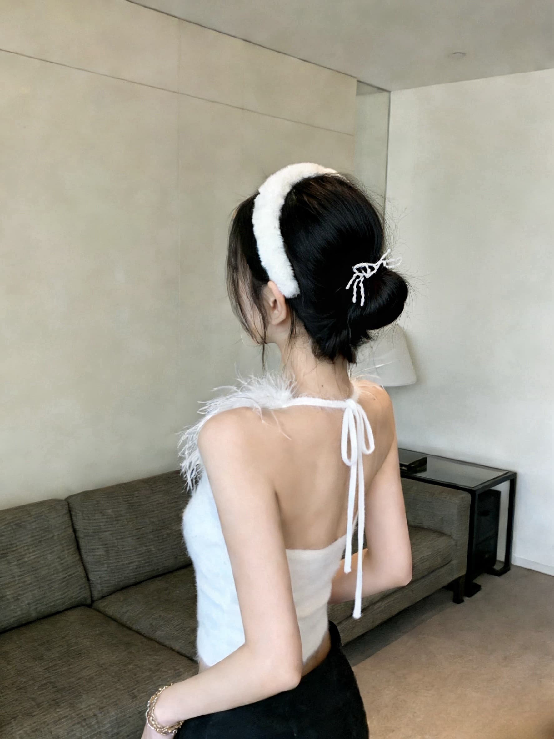 실사 순수한 욕망 핫걸 모피 행침 목 백리스 순수한 캐미솔 맨위 여성 상세 이미지 14