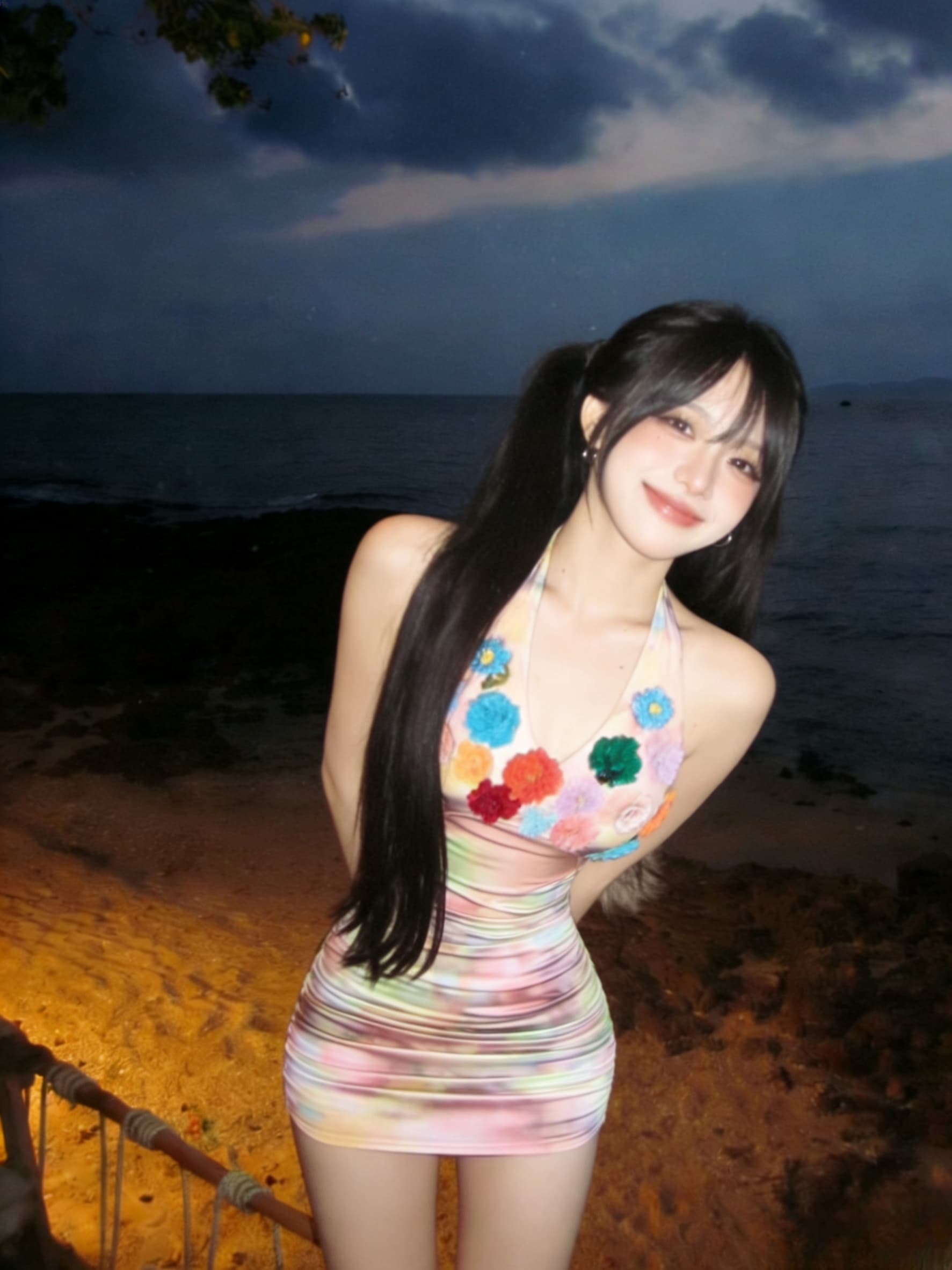 실사 순수한 욕망 꽃 색상 홀치기 염색 타이트 타이트 스커트 섹시함 핫걸 여행 민소매 미니 스커트 여성 드레스 상세 이미지 10