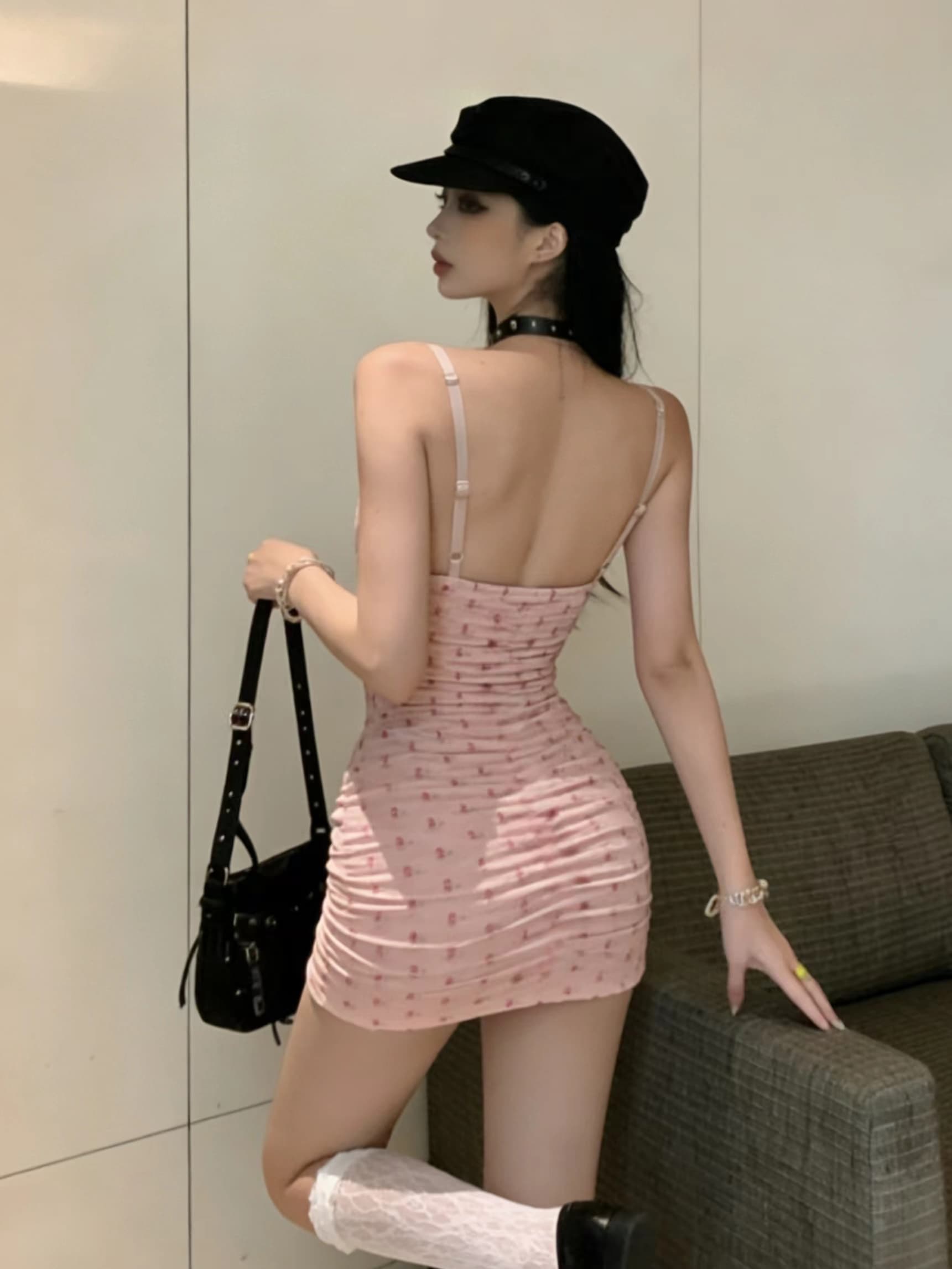 실사 얇은 스타일 섹시함 순수한 욕망 핑크색 달콤한 매운맛 몸매 가꾸기 타이트 스커트 민소매 레이스 조각 여성 드레스 상세 이미지 6