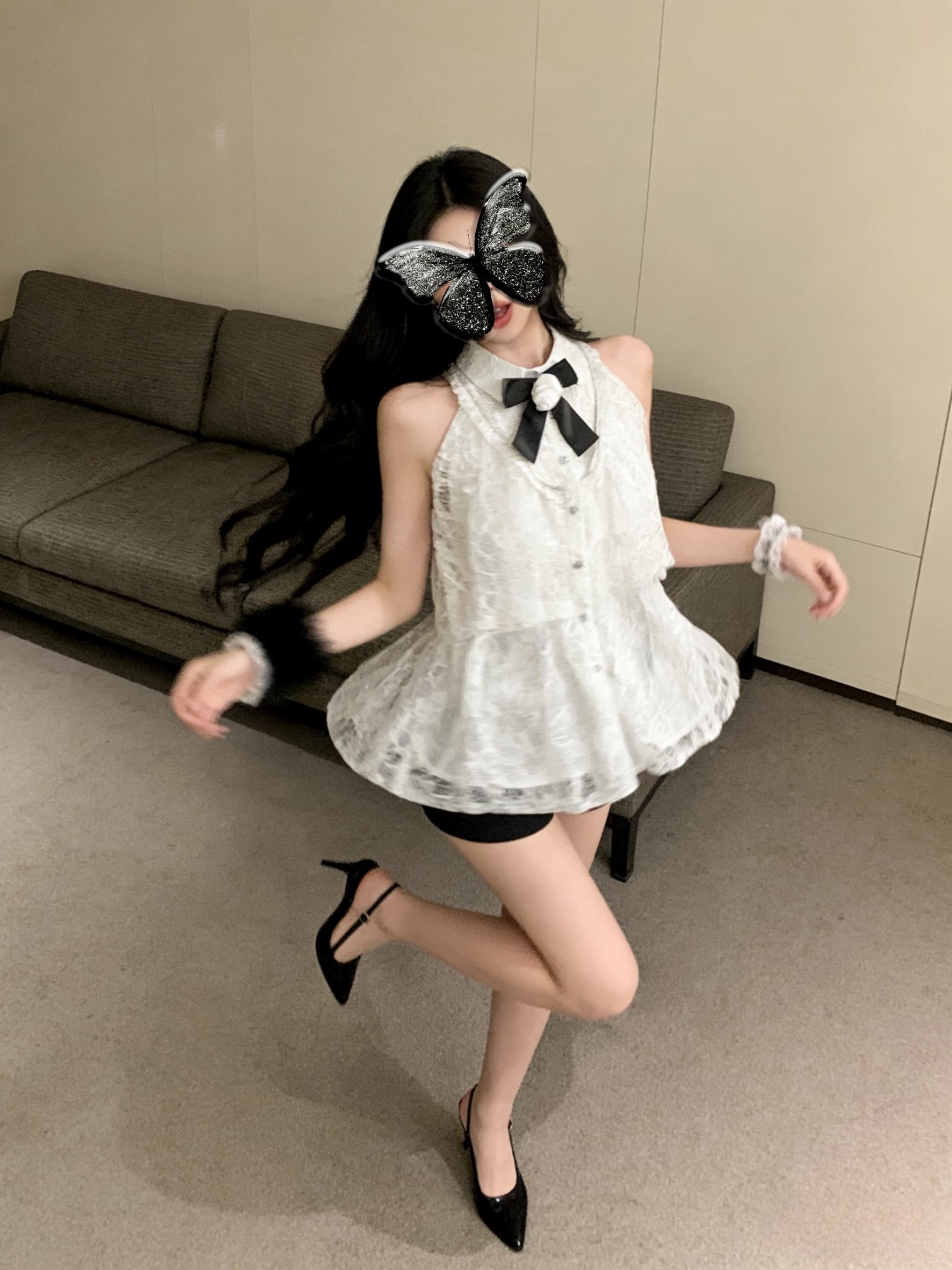 실사 민소매 루즈핏 셔츠 칼라 인형 품격 작은 샤넬 스타일 맨위 여성 레이스 패션 여성 상세 이미지 2