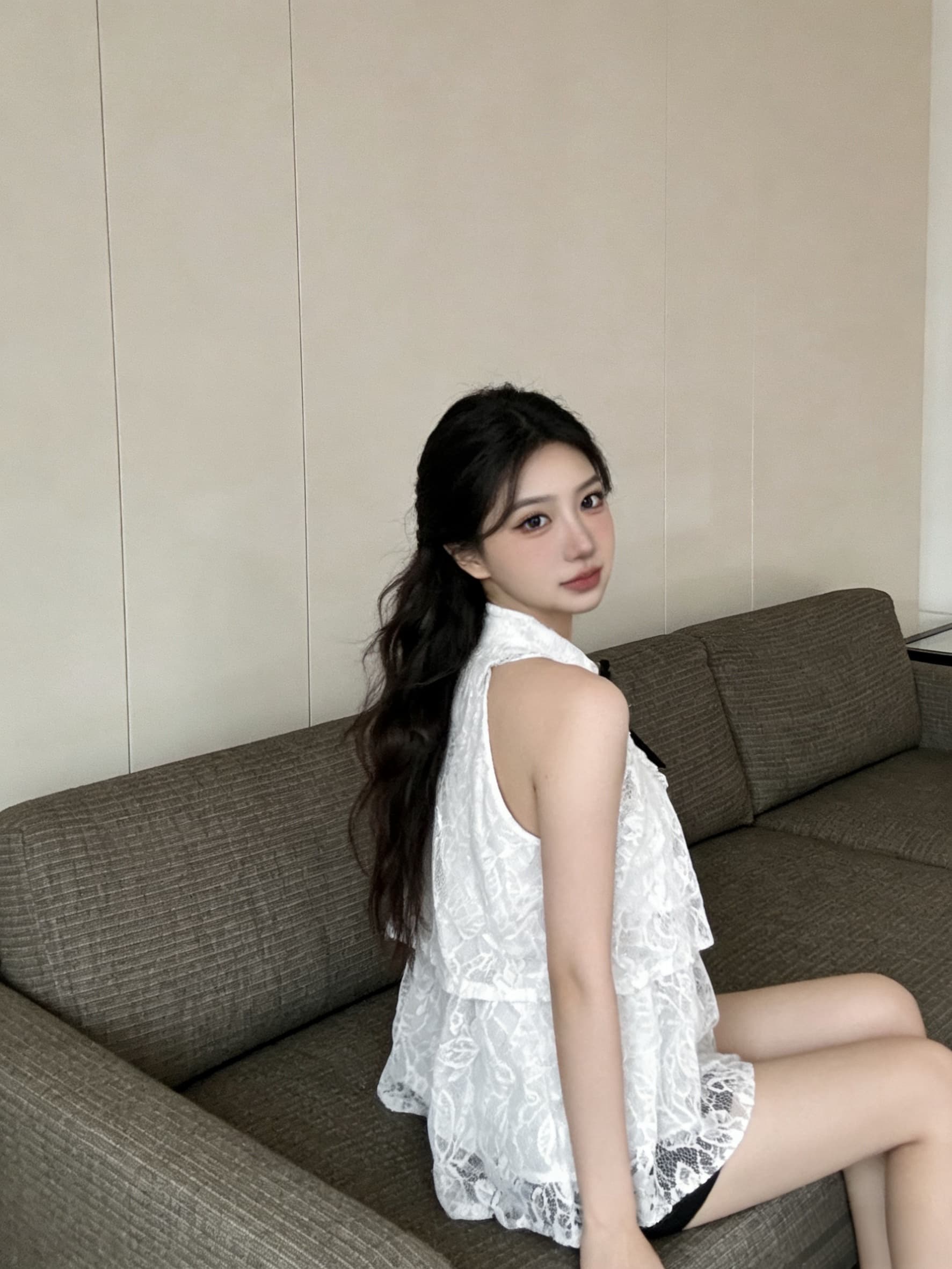 실사 민소매 루즈핏 셔츠 칼라 인형 품격 작은 샤넬 스타일 맨위 여성 레이스 패션 여성 상세 이미지 15