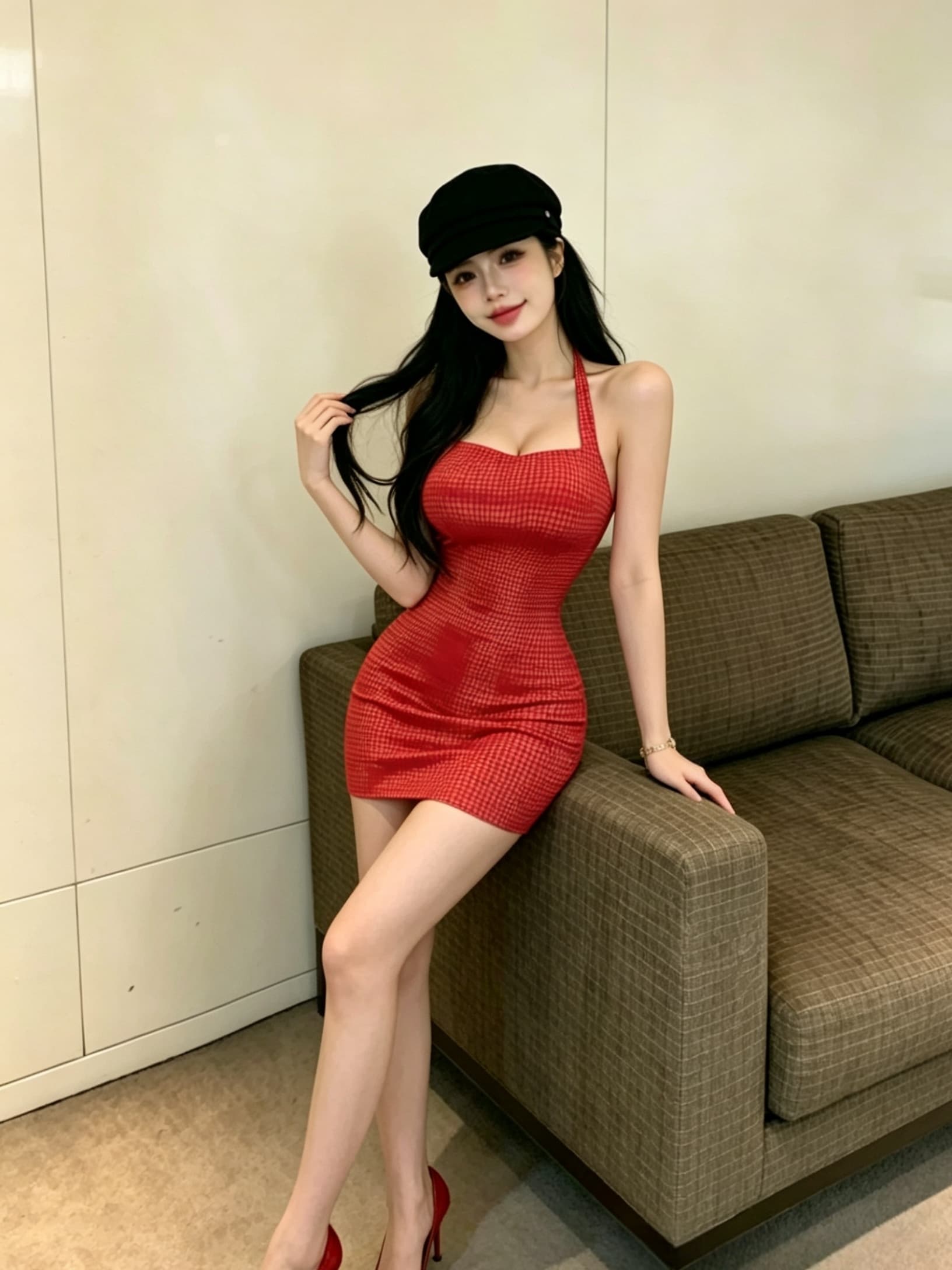 실사 섹시함 핫걸 행침 목 타이트 타이트 스커트 빨간색 dj 바 패션 여성 드레스 상세 이미지 9