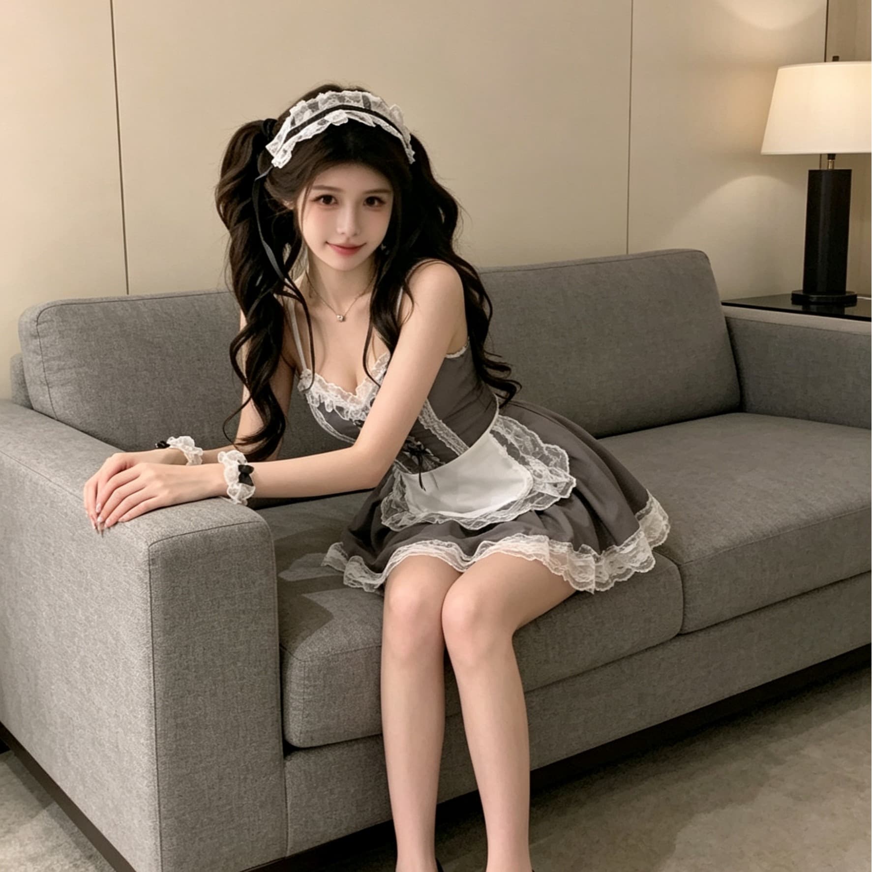 실사 순수한 욕망 귀여운 핫걸 수리 허리 슬립 초단 섹시함 여성 드레스 이미지 5