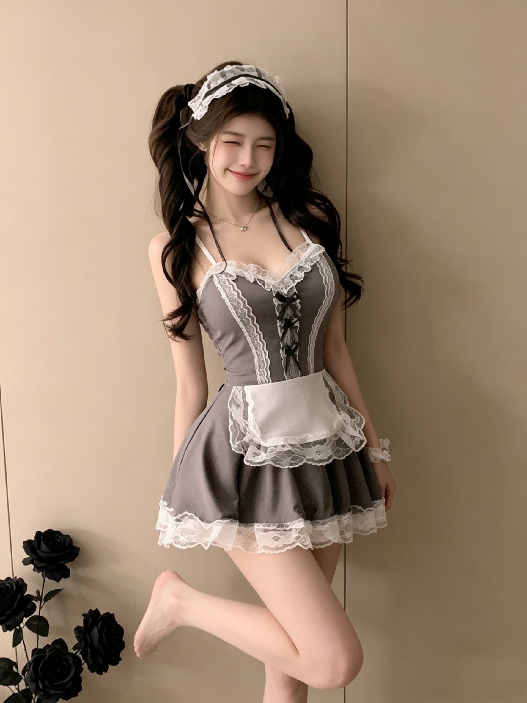 실사 순수한 욕망 귀여운 핫걸 수리 허리 슬립 초단 섹시함 여성 드레스 상세 이미지 7