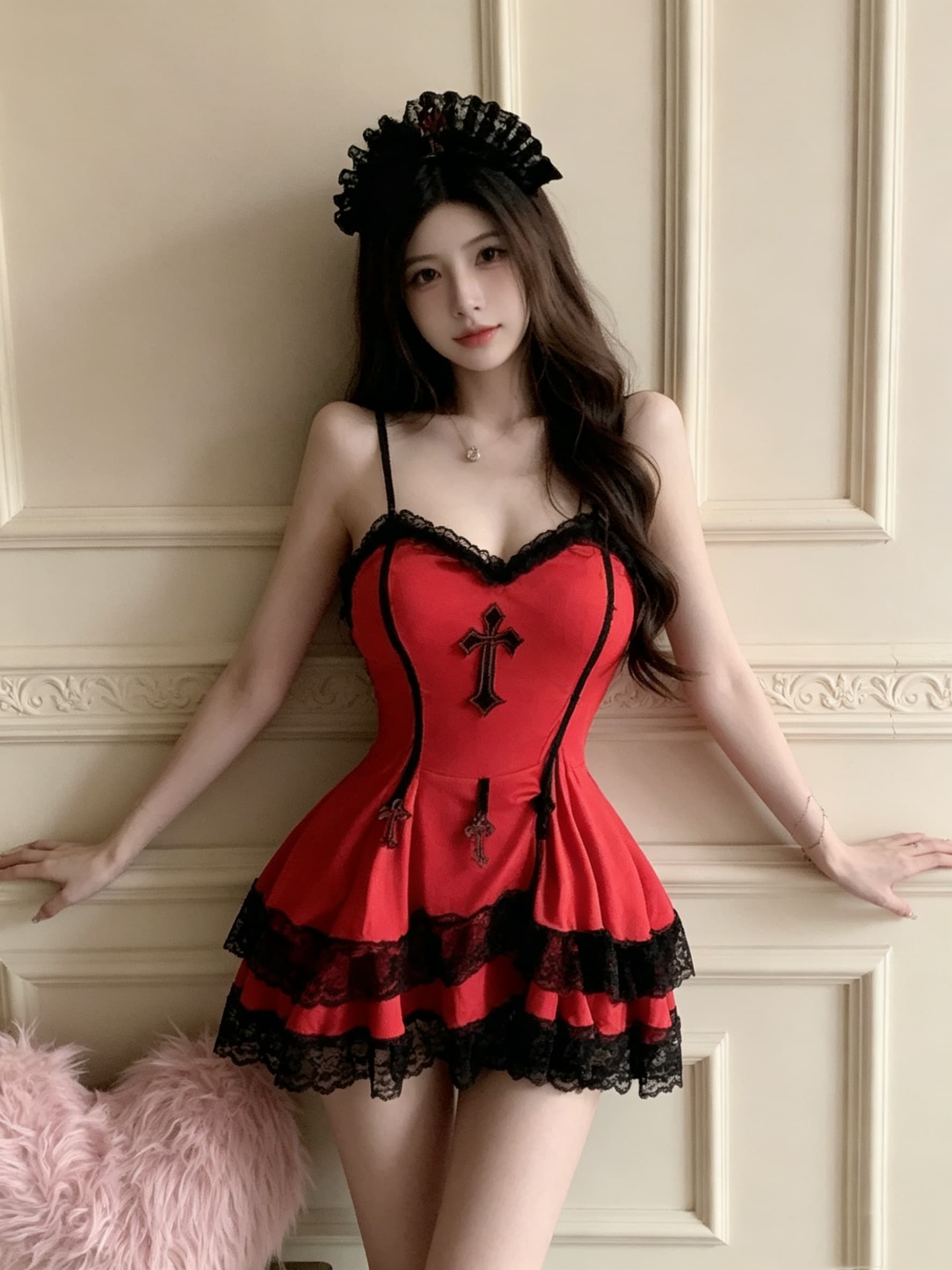 실사 메이드 패션 하녀 슬립 초단 프릴 순수한 욕망 섹시함 핫걸 슬립 초단 여성 드레스 상세 이미지 5