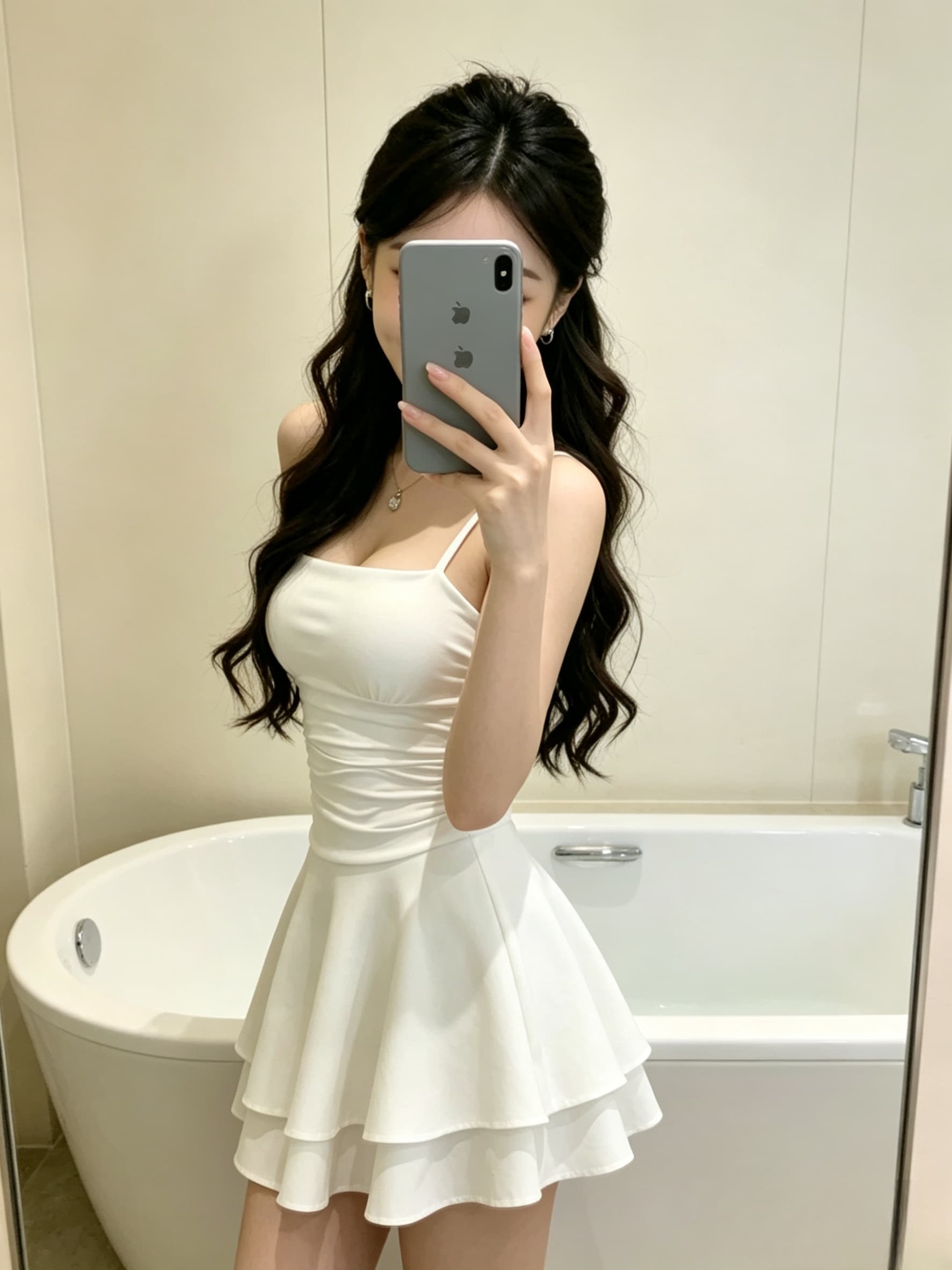 실사 순수한 욕망 화이트 슬립 프릴 몸매 가꾸기 큰 진자 미니멀리즘 섹시함 여성 드레스 이미지 4