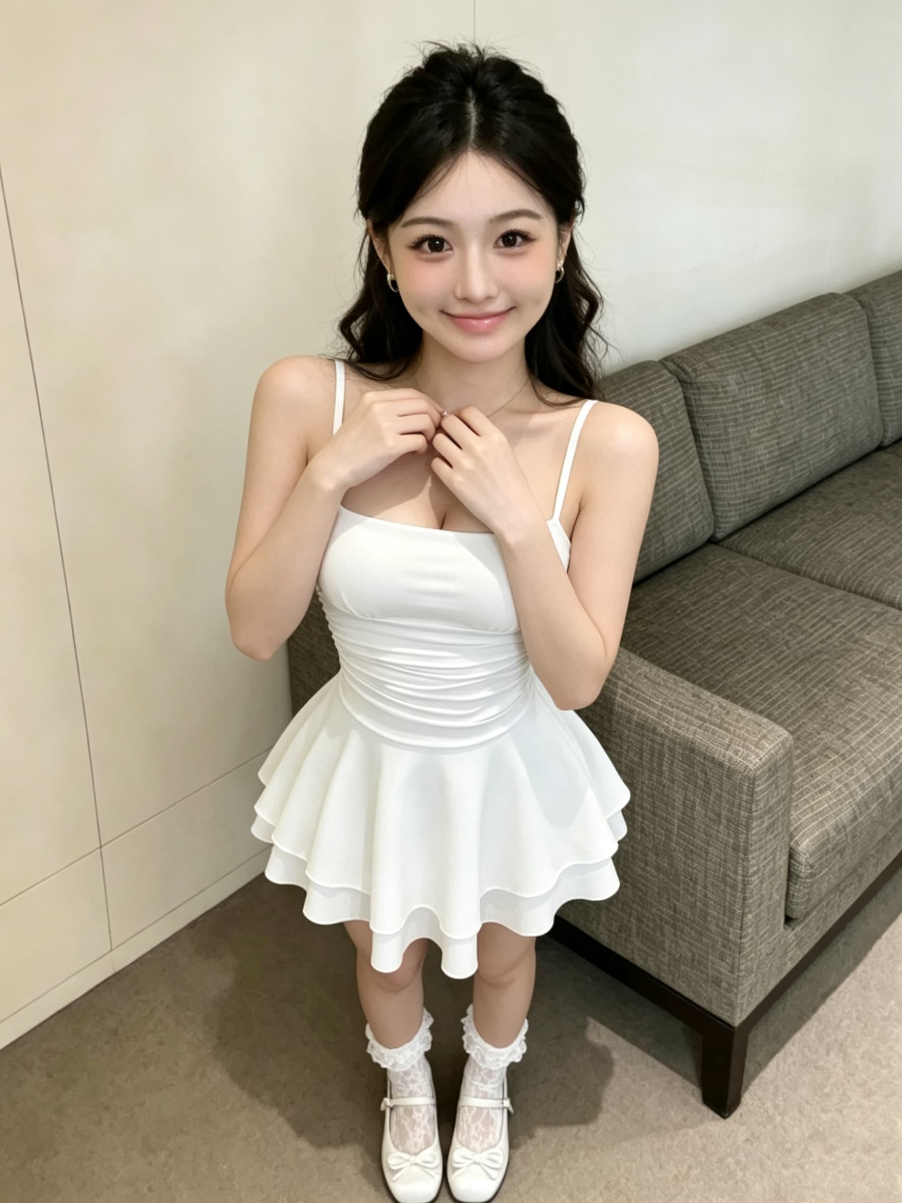 실사 순수한 욕망 화이트 슬립 프릴 몸매 가꾸기 큰 진자 미니멀리즘 섹시함 여성 드레스 상세 이미지 5