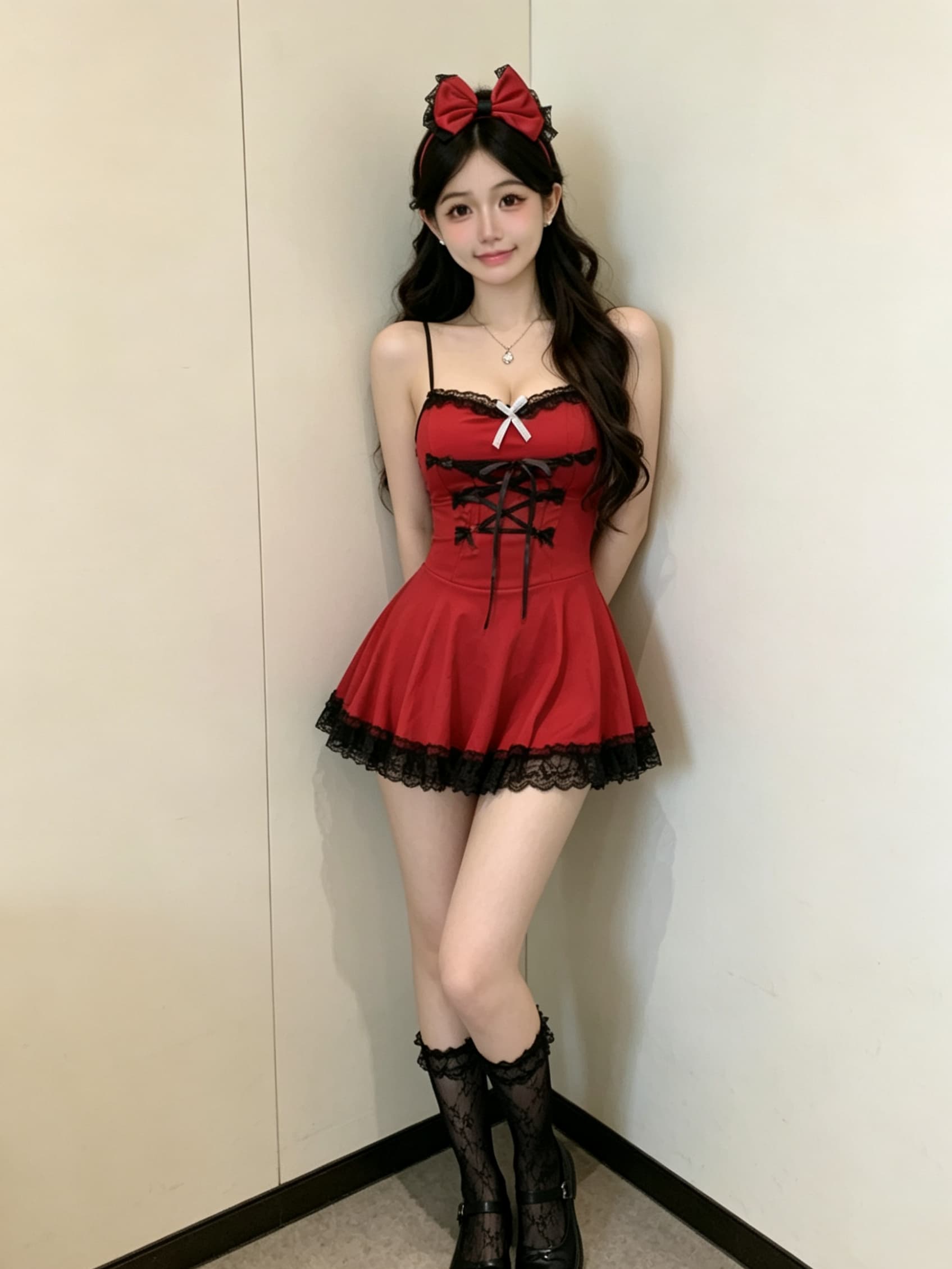 실사 슬립 초단 섹시함 귀여운 빨간색 보내기 머리카락 후프 여성 드레스 상세 이미지 6