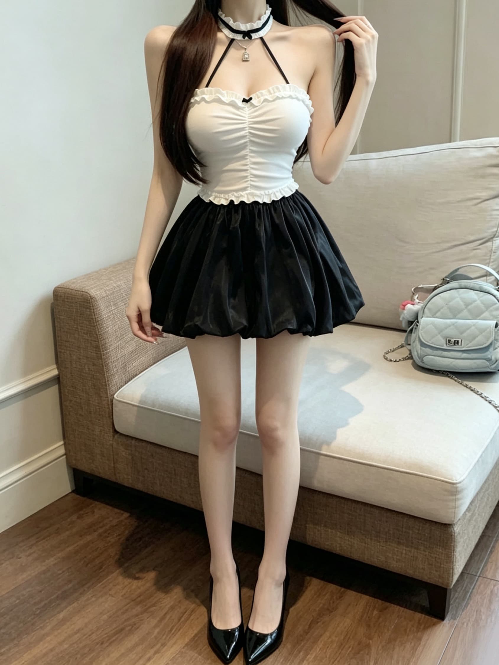 실사 순수한 욕망 항구 바람 달콤함 공주 큰 진자 섹시함 홀로우 아웃 새로운 여성 드레스 이미지 3