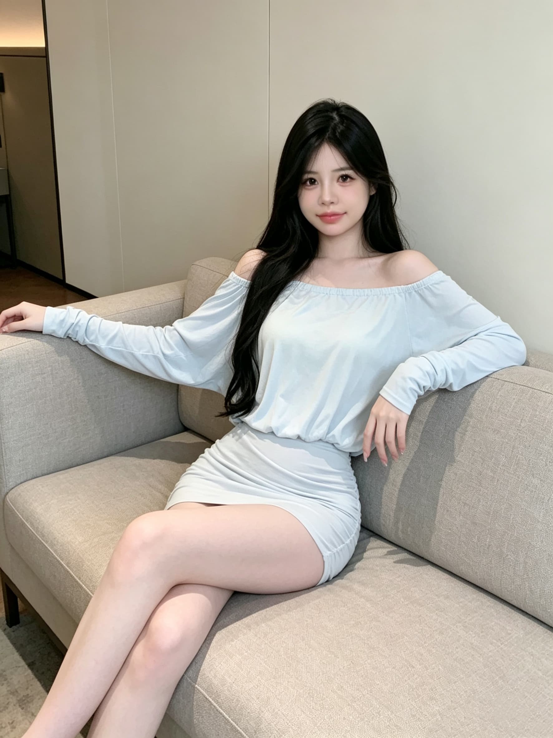 실사 초박형 마이크로 ~을 통해 패션 섹시함 순수한 욕망 보트넥 긴팔 타이트 스커트 미니 스커트 백리스 자외선 차단 여성 드레스 상세 이미지 2