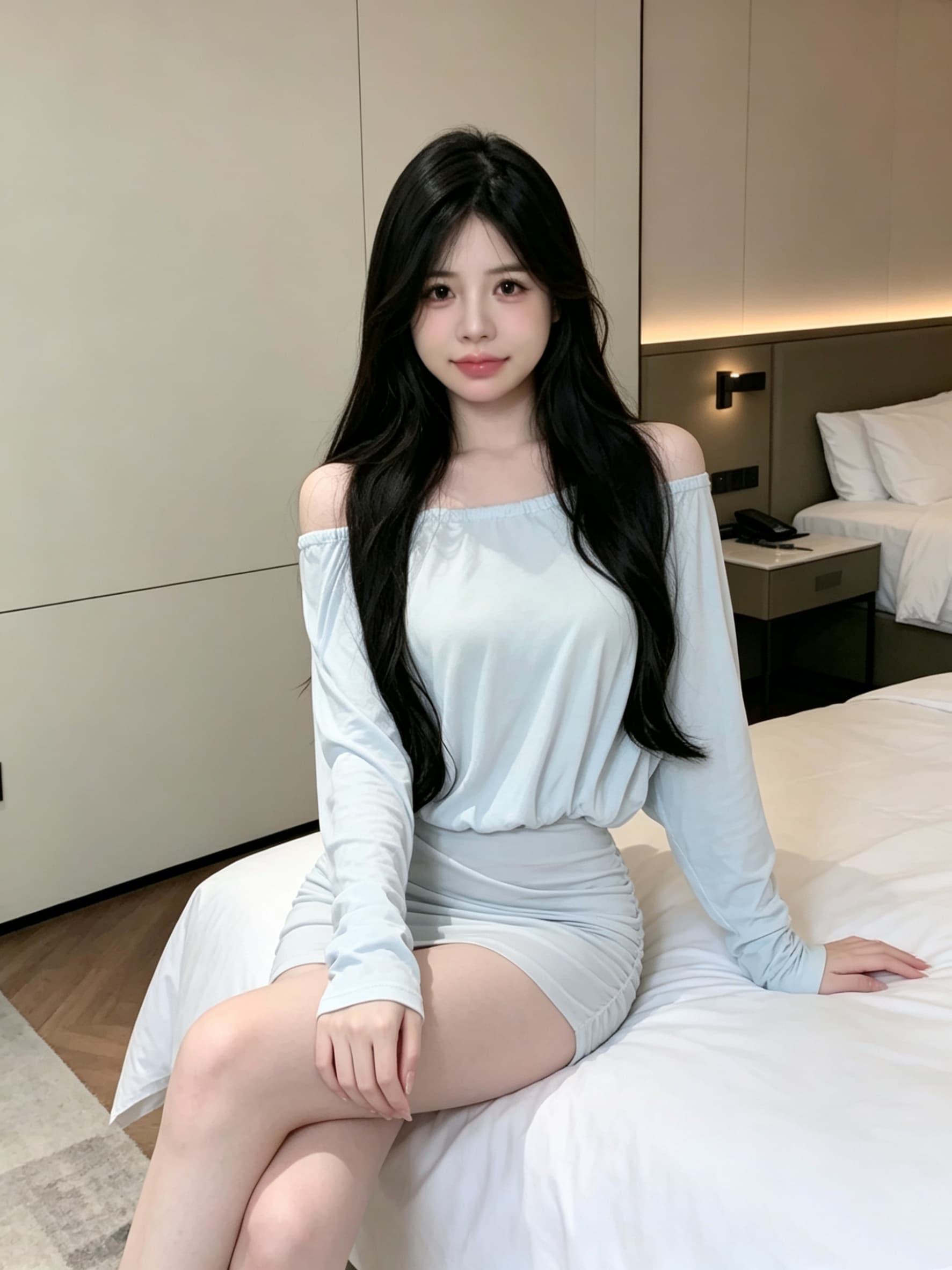 실사 초박형 마이크로 ~을 통해 패션 섹시함 순수한 욕망 보트넥 긴팔 타이트 스커트 미니 스커트 백리스 자외선 차단 여성 드레스 상세 이미지 7