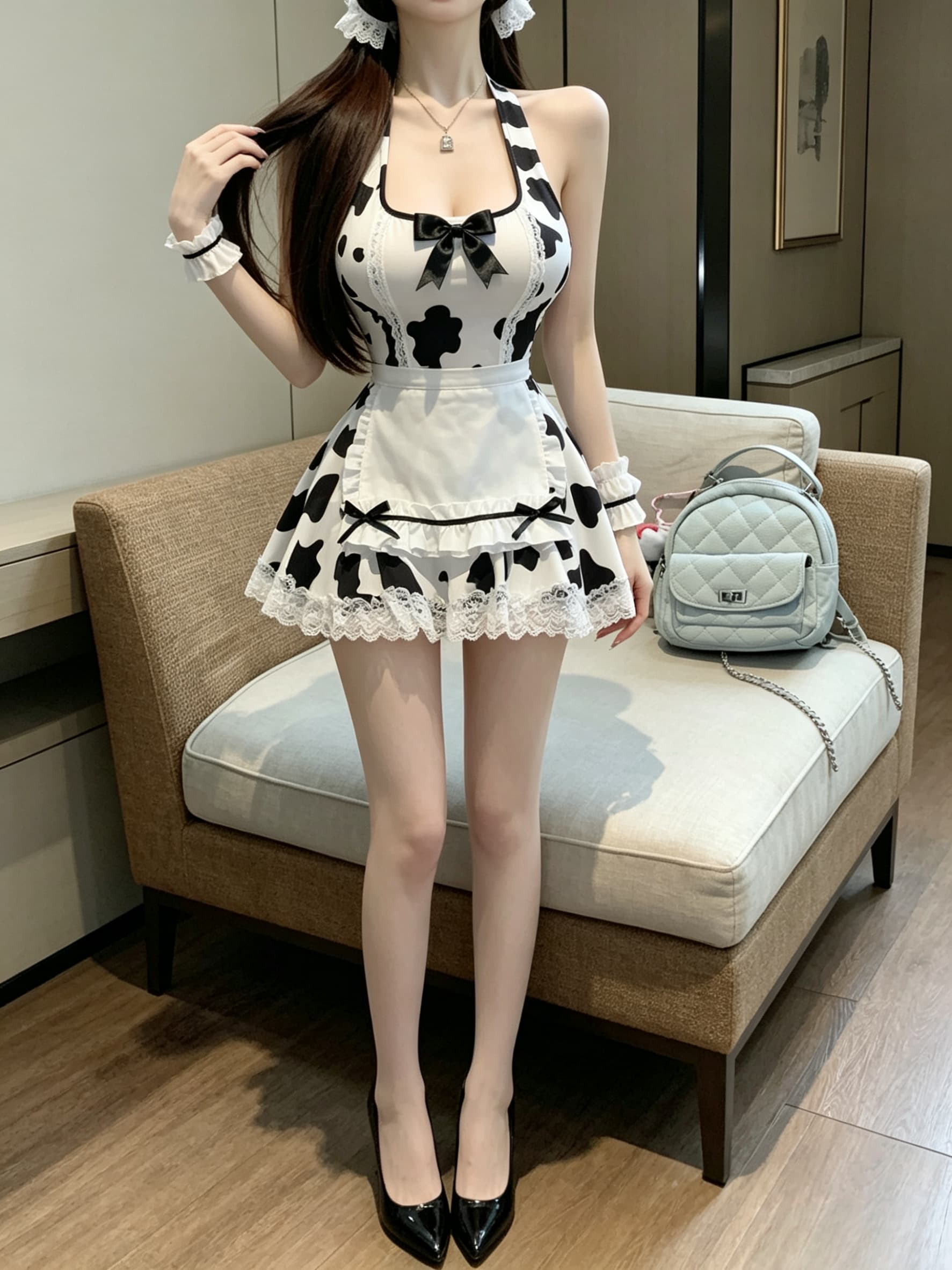 실사 귀여운 순수한 욕망 섹시함 슬립 초단 핫걸 하녀 바람 패션 여성 드레스 상세 이미지 9