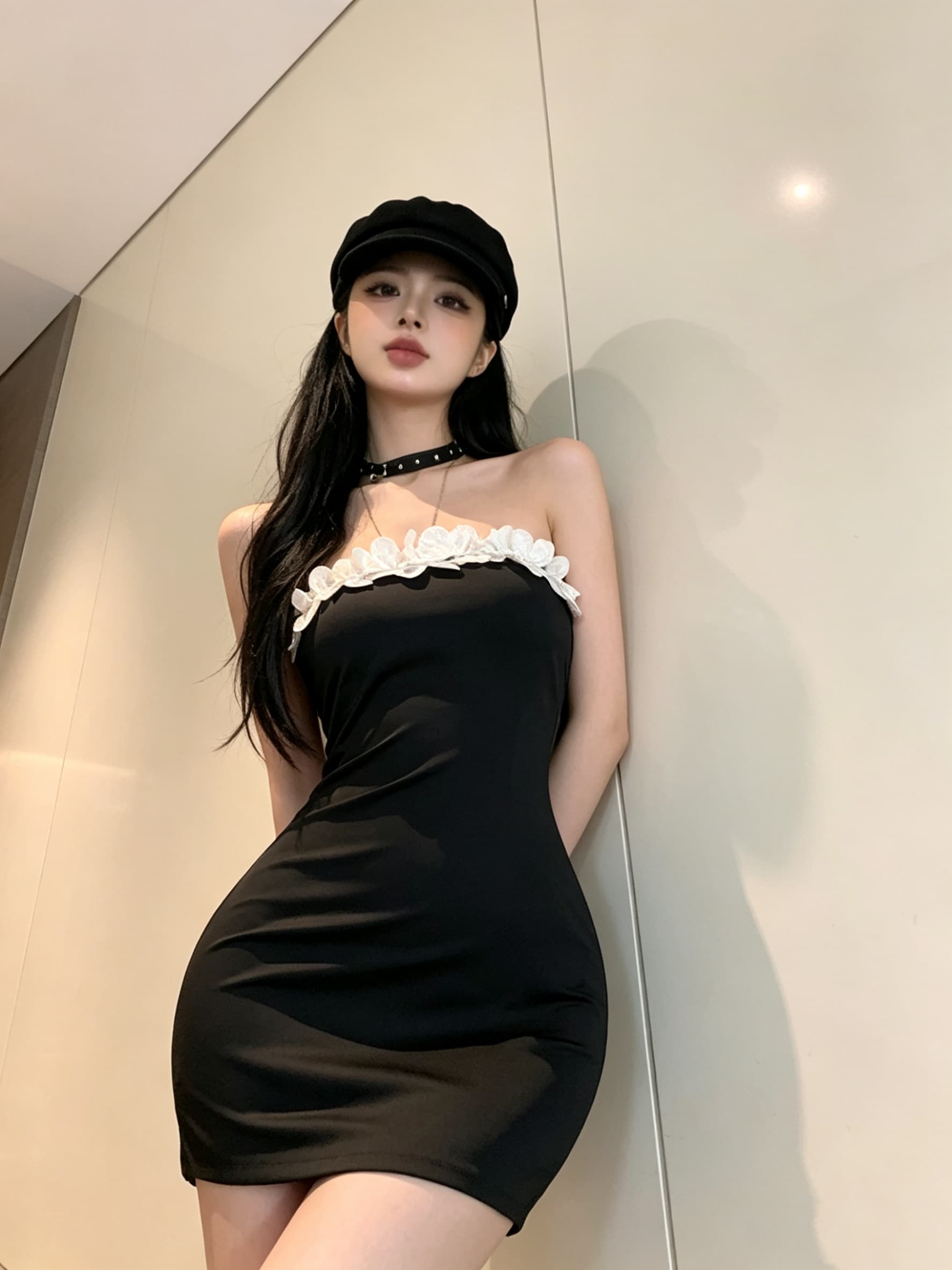 실사 섹시함 핫걸 검정색 튜브탑 초박형 타이트 타이트 스커트 여성 드레스 상세 이미지 9