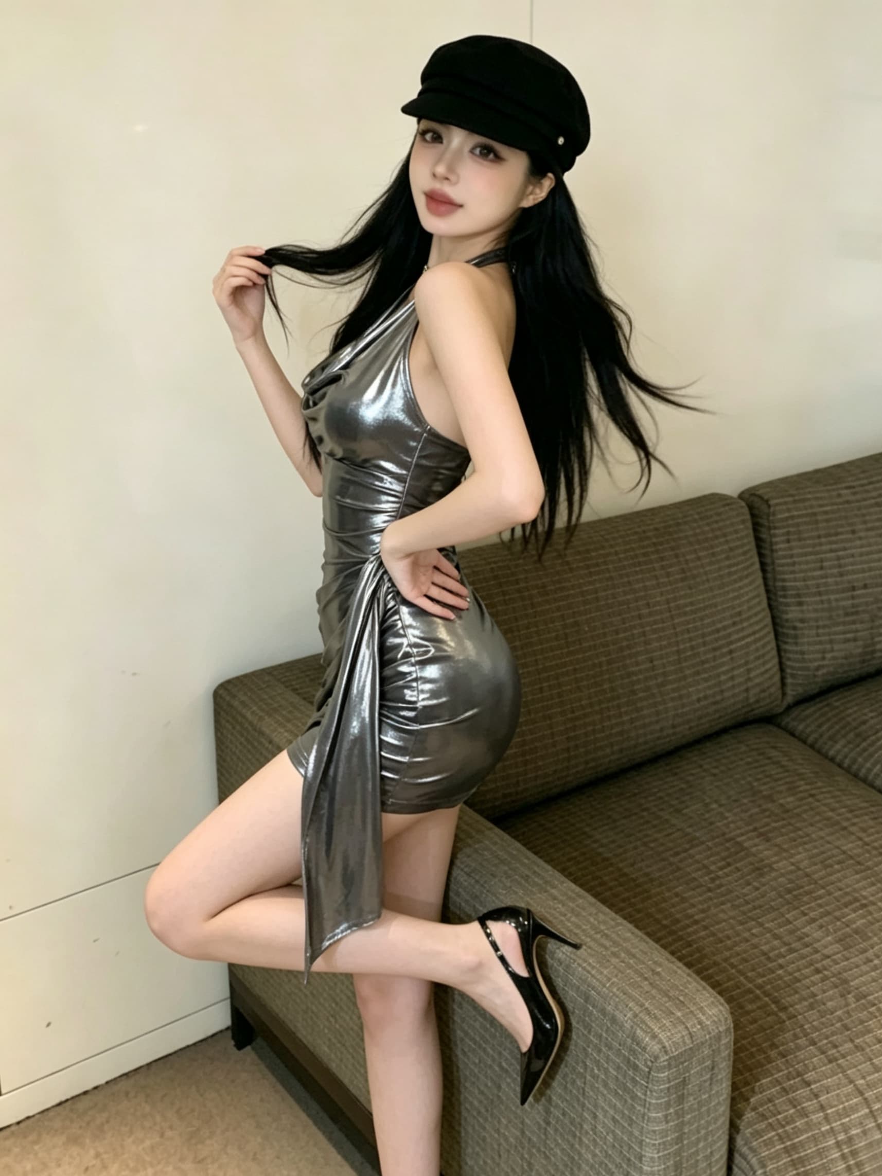 실사 섹시함 실버 핫걸 dj 바 패션 타이트 타이트 스커트 여성 드레스 상세 이미지 6