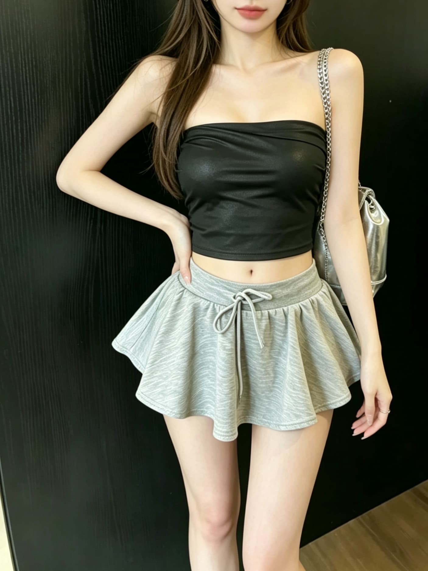 실사 핫걸 바 튜브탑 타이트 포장 가슴 모조 가죽 반바지 맨위 섹시함 여성 의류 상세 이미지 1