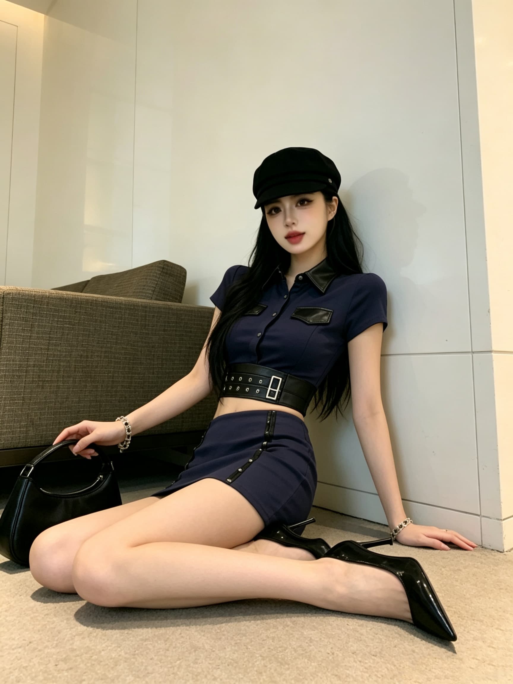 실사 역할극 경찰 반바지 타이트 세트 핫걸 섹시함 유혹 패션 맨위 반신 미니 스커트 여성 상세 이미지 1