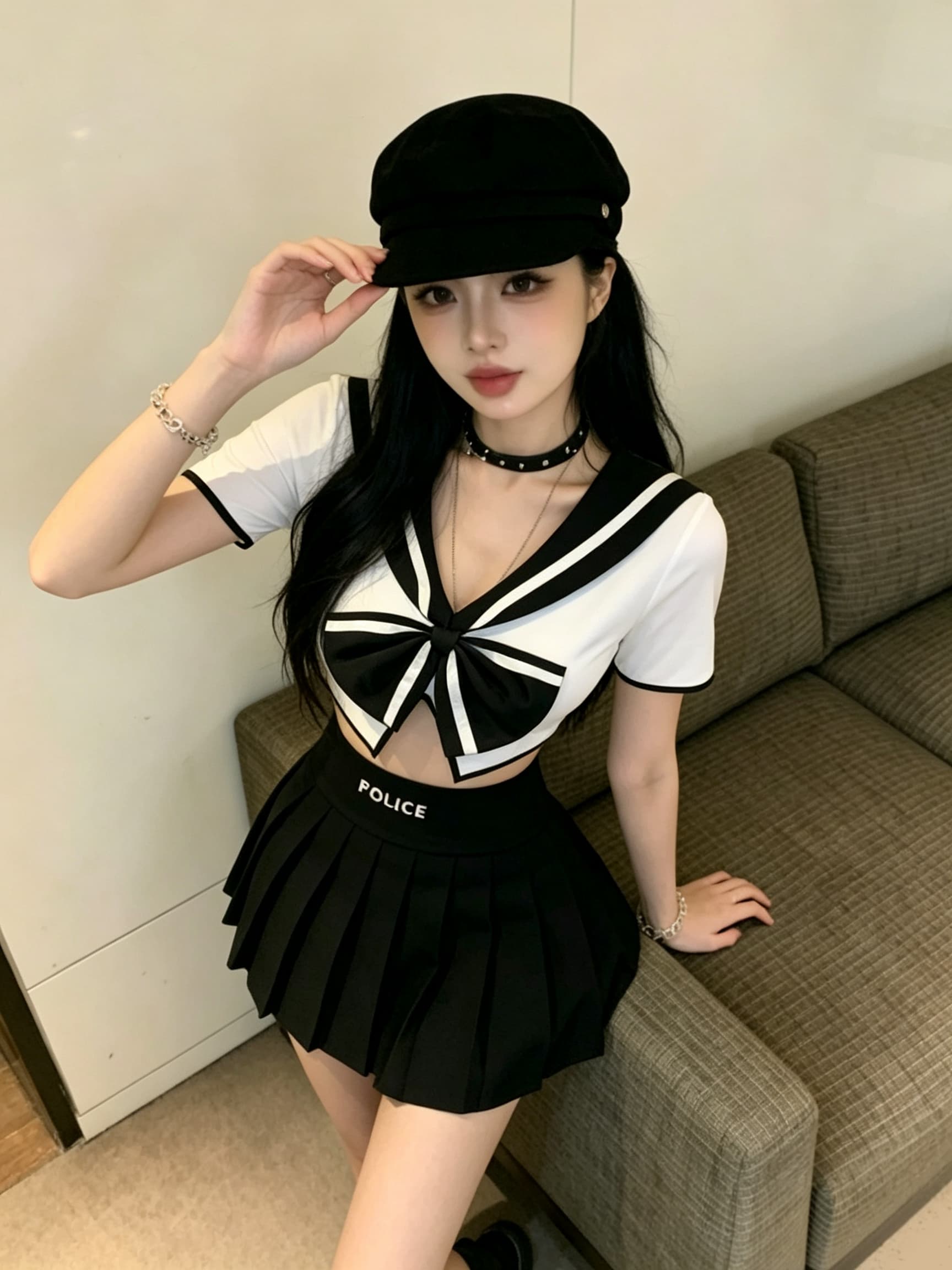 실사 섹시함 학원 스타일 초단 세트 패션 투피스 세트 여성 의류 이미지 4