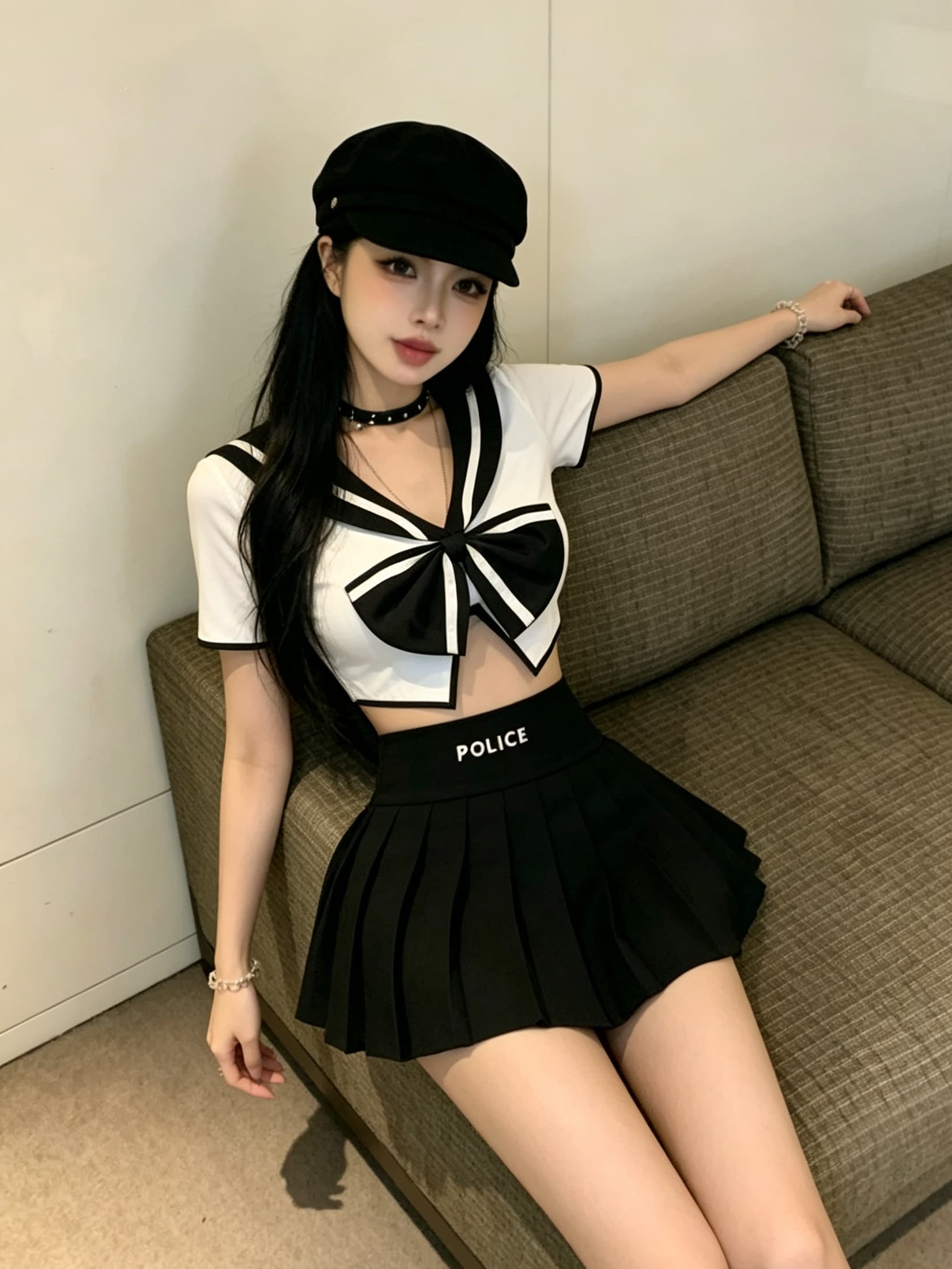 실사 섹시함 학원 스타일 초단 세트 패션 투피스 세트 여성 의류 상세 이미지 10