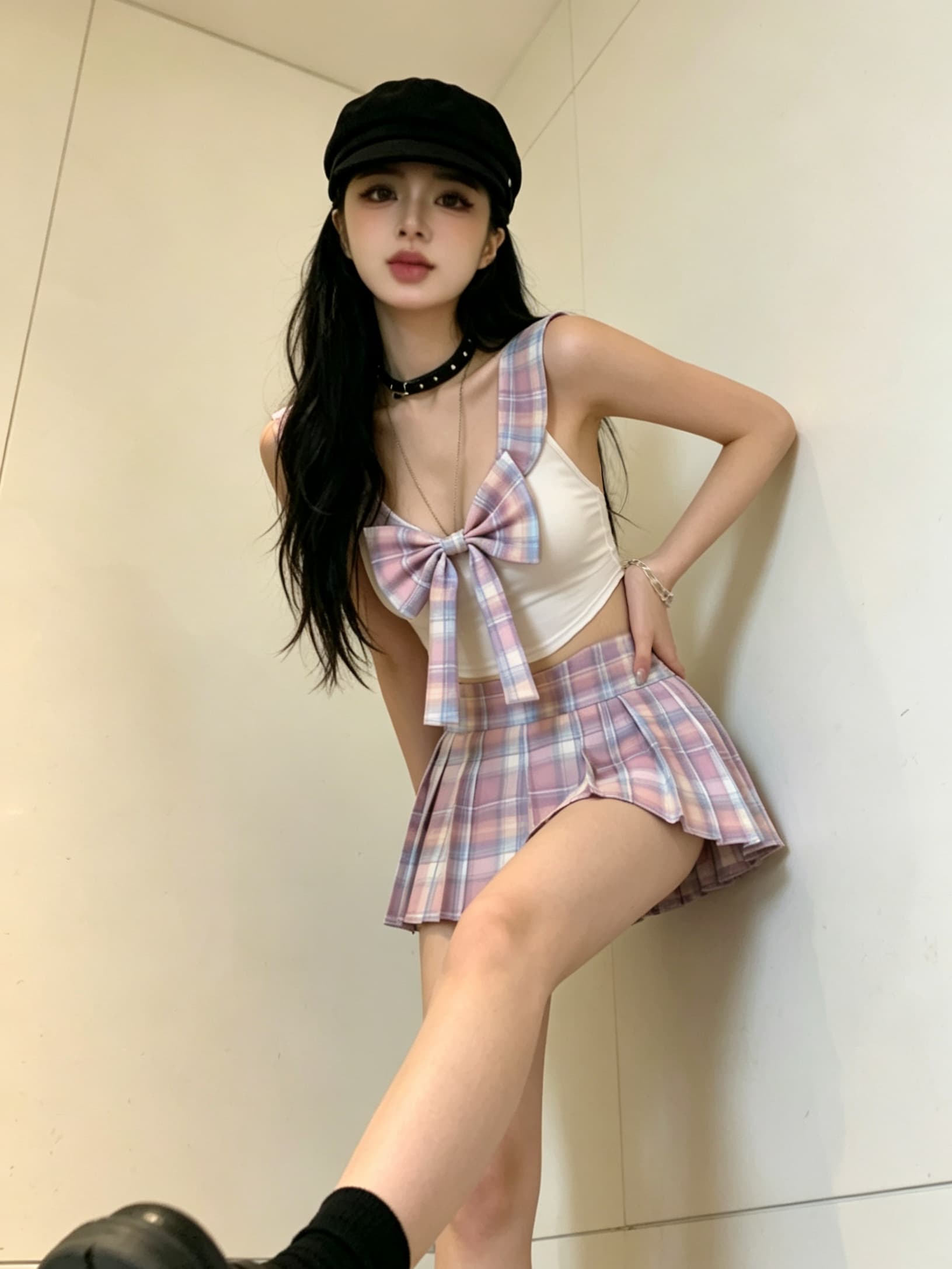 실사 귀여운 패션 세트 학원 스타일 반바지 초단 스커트 jk 유니폼 섹시함 대 백리스 투피스 세트 이미지 2