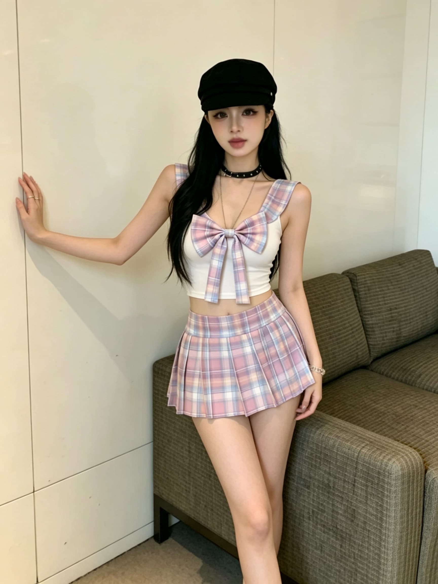 실사 귀여운 패션 세트 학원 스타일 반바지 초단 스커트 jk 유니폼 섹시함 대 백리스 투피스 세트