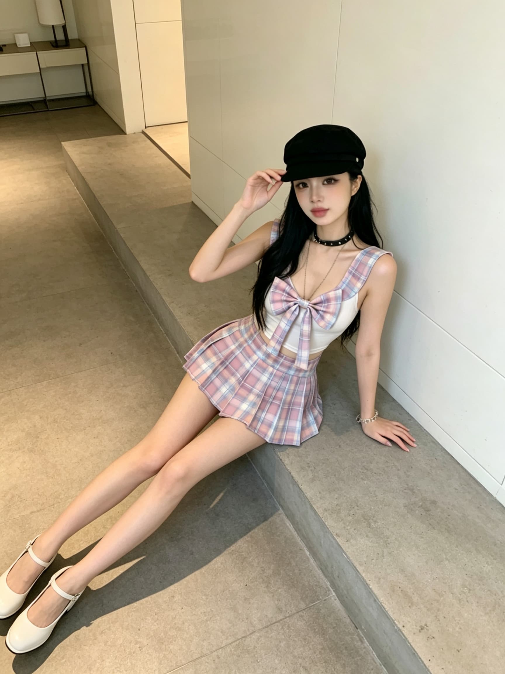 실사 귀여운 패션 세트 학원 스타일 반바지 초단 스커트 jk 유니폼 섹시함 대 백리스 투피스 세트 상세 이미지 7