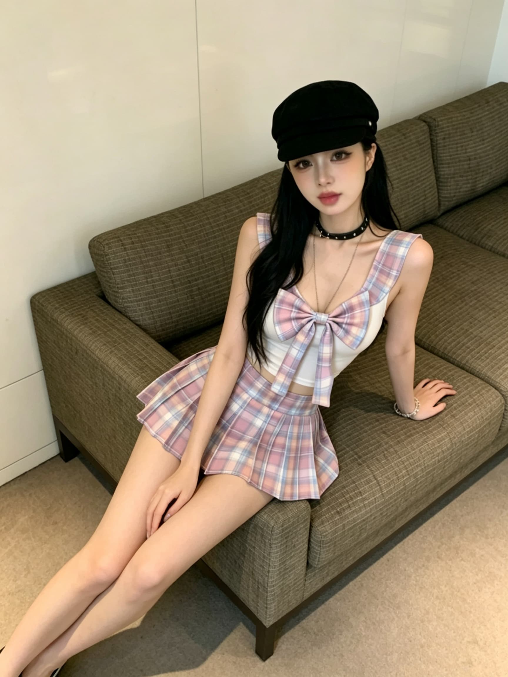 실사 귀여운 패션 세트 학원 스타일 반바지 초단 스커트 jk 유니폼 섹시함 대 백리스 투피스 세트 상세 이미지 8