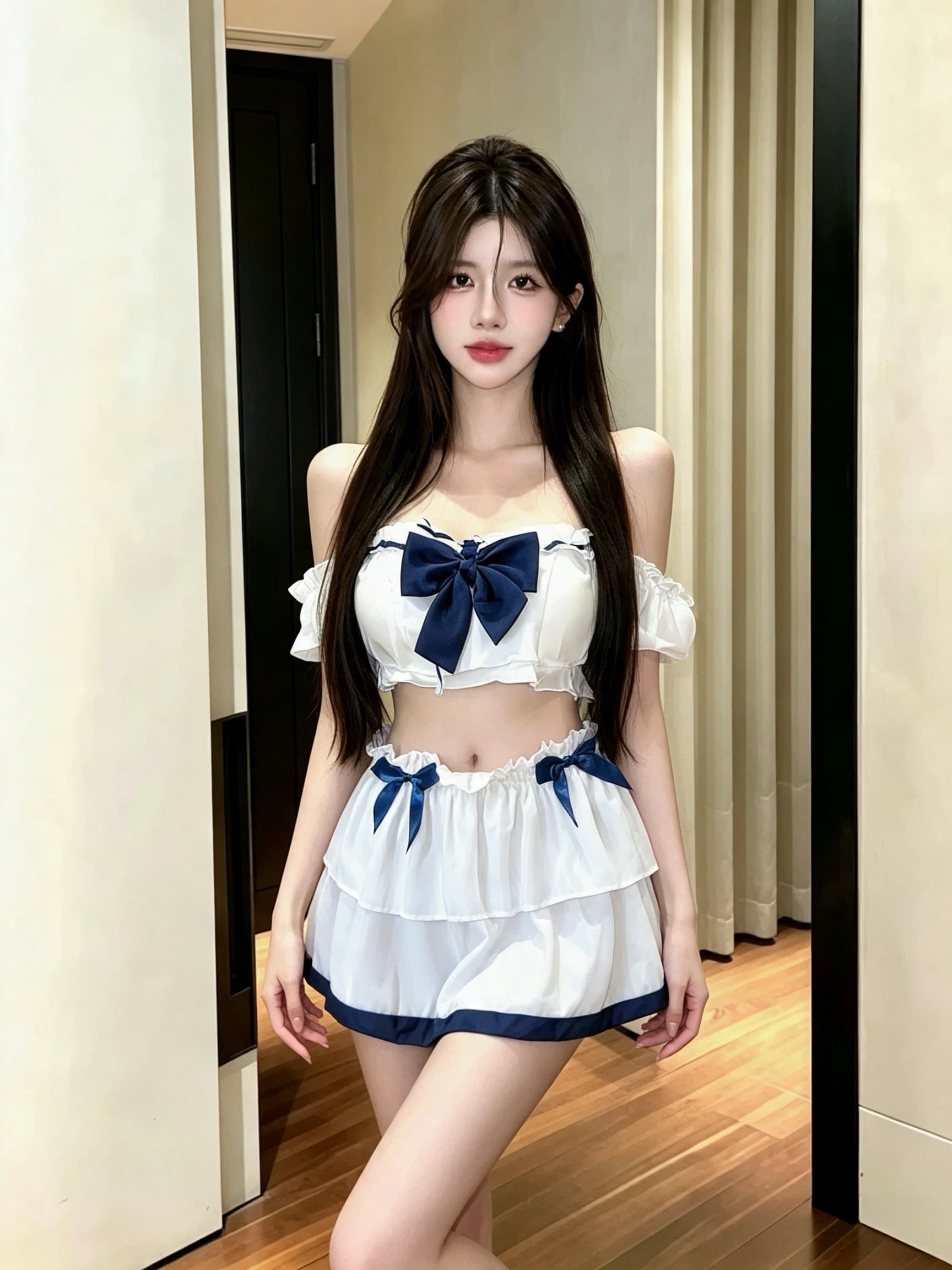 실사 순수한 욕망 초단 오프숄더 섹시함 귀여운 학원 스타일 투피스 세트 세트 여성 상세 이미지 2