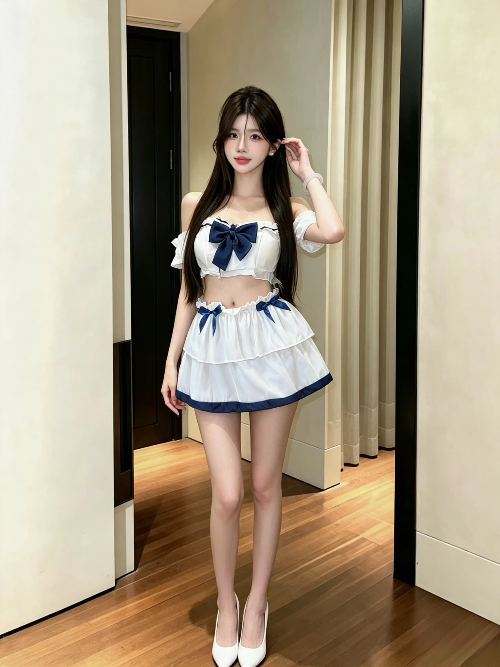 실사 순수한 욕망 초단 오프숄더 섹시함 귀여운 학원 스타일 투피스 세트 세트 여성 상세 이미지 7