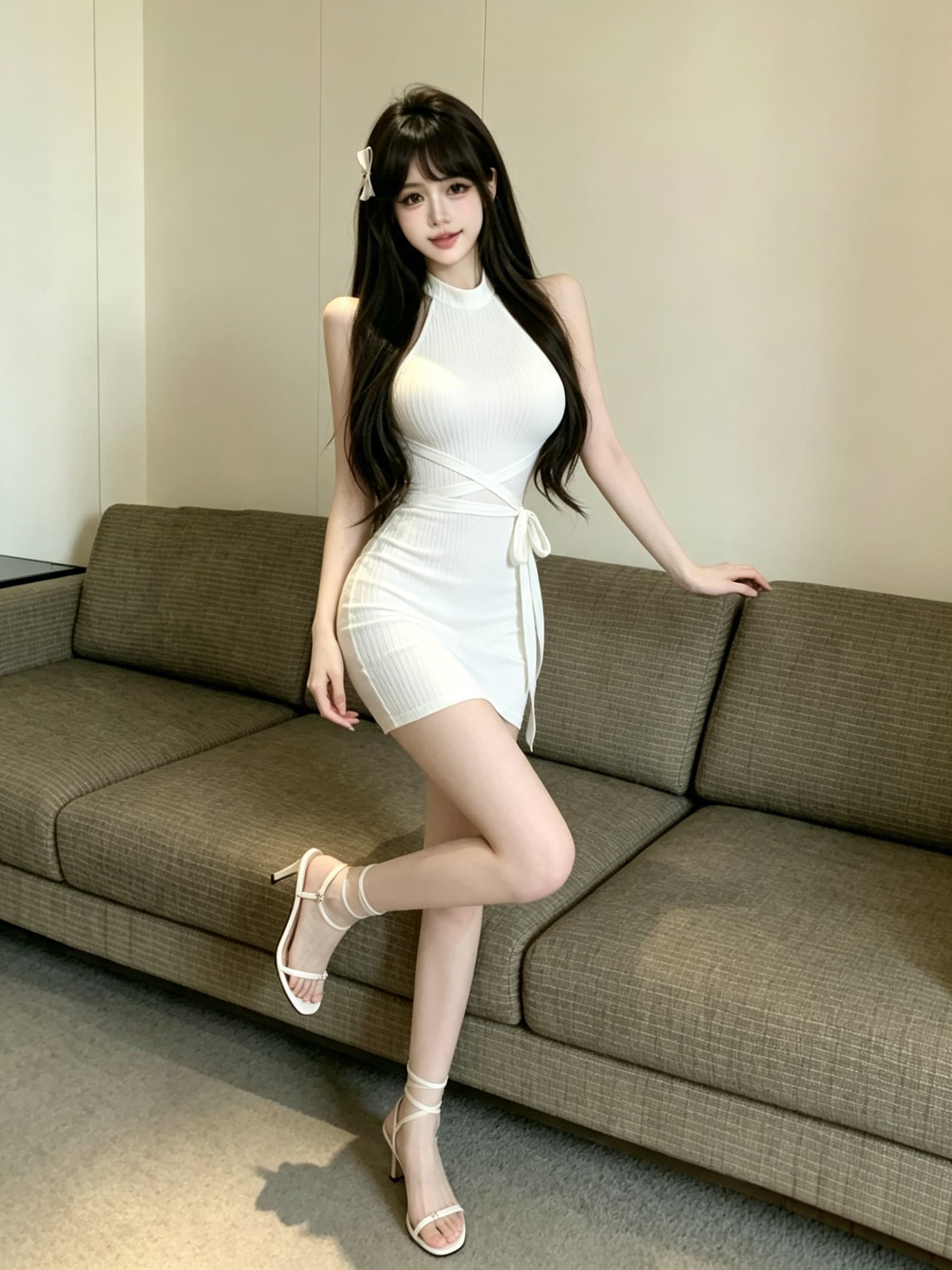 실사 순수한 욕망 초박형 마이크로 ~을 통해 민소매 구덩이 기사 신축성 타이트 타이트 스커트 화이트 여성 드레스 상세 이미지 9