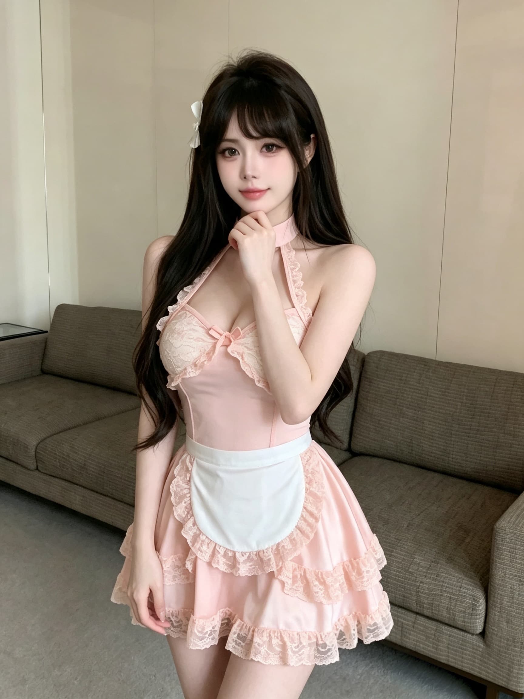 실사 레이스 조각 시스루 하녀 귀여운 섹시함 달콤한 매운맛 다중 레이어 여성 드레스 상세 이미지 8