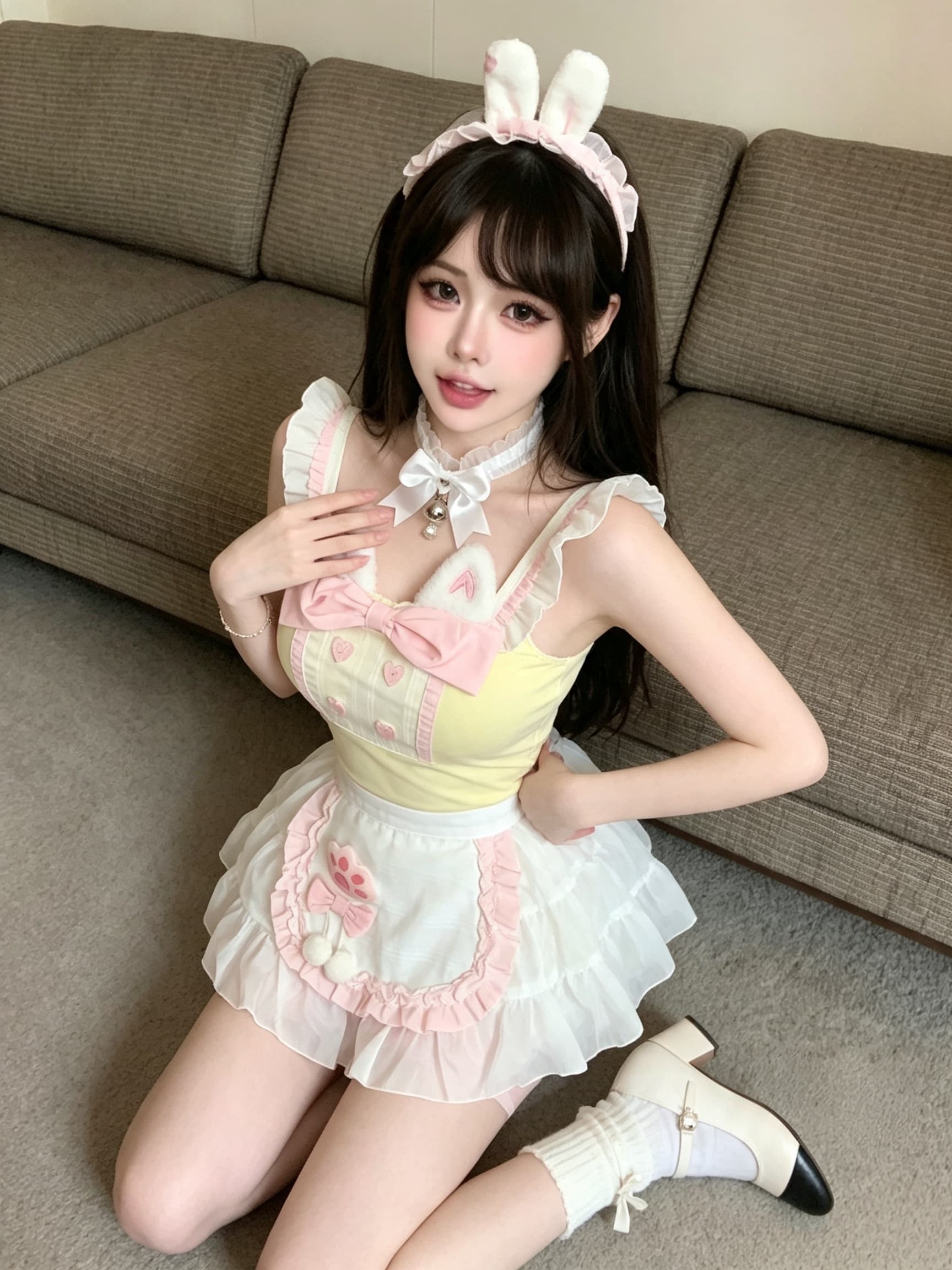 실사 귀여운 핫걸 요리사 세트 몸매 가꾸기 토끼 맨위 큰 진자 반신 스커트 앞치마 3종 세트 여성 의류 상세 이미지 10