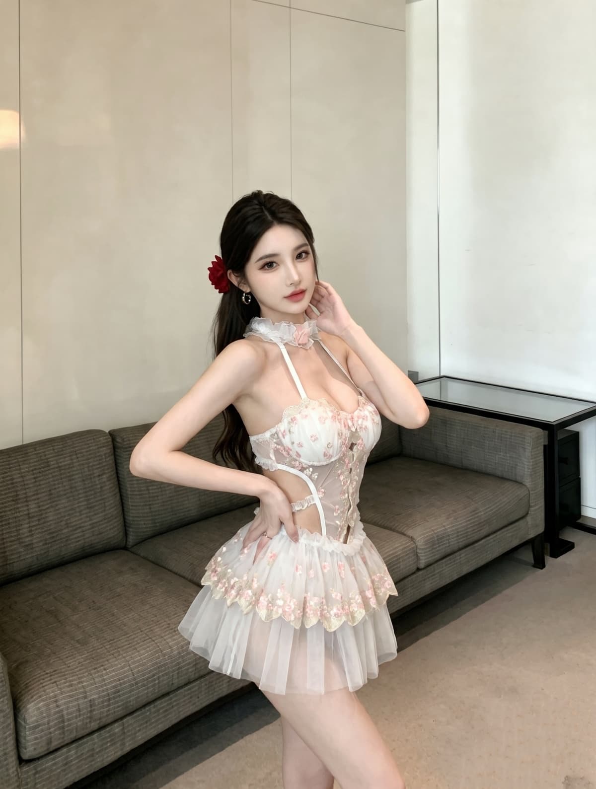 실사 섹시함 핫걸 홀로우 아웃 시스루 패션 백리스 인사이드 가져 가라. 여성 드레스 상세 이미지 4