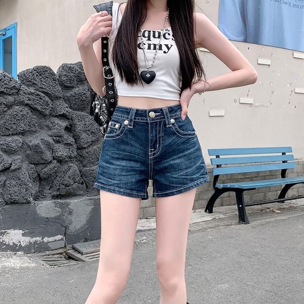 유럽과 미국 섹시함 핫걸 데님 반바지 여성 하라주쿠 레트로 십자가 주머니 자수 하이웨이스트 타이트 스커트 y2k 반바지 이미지 3