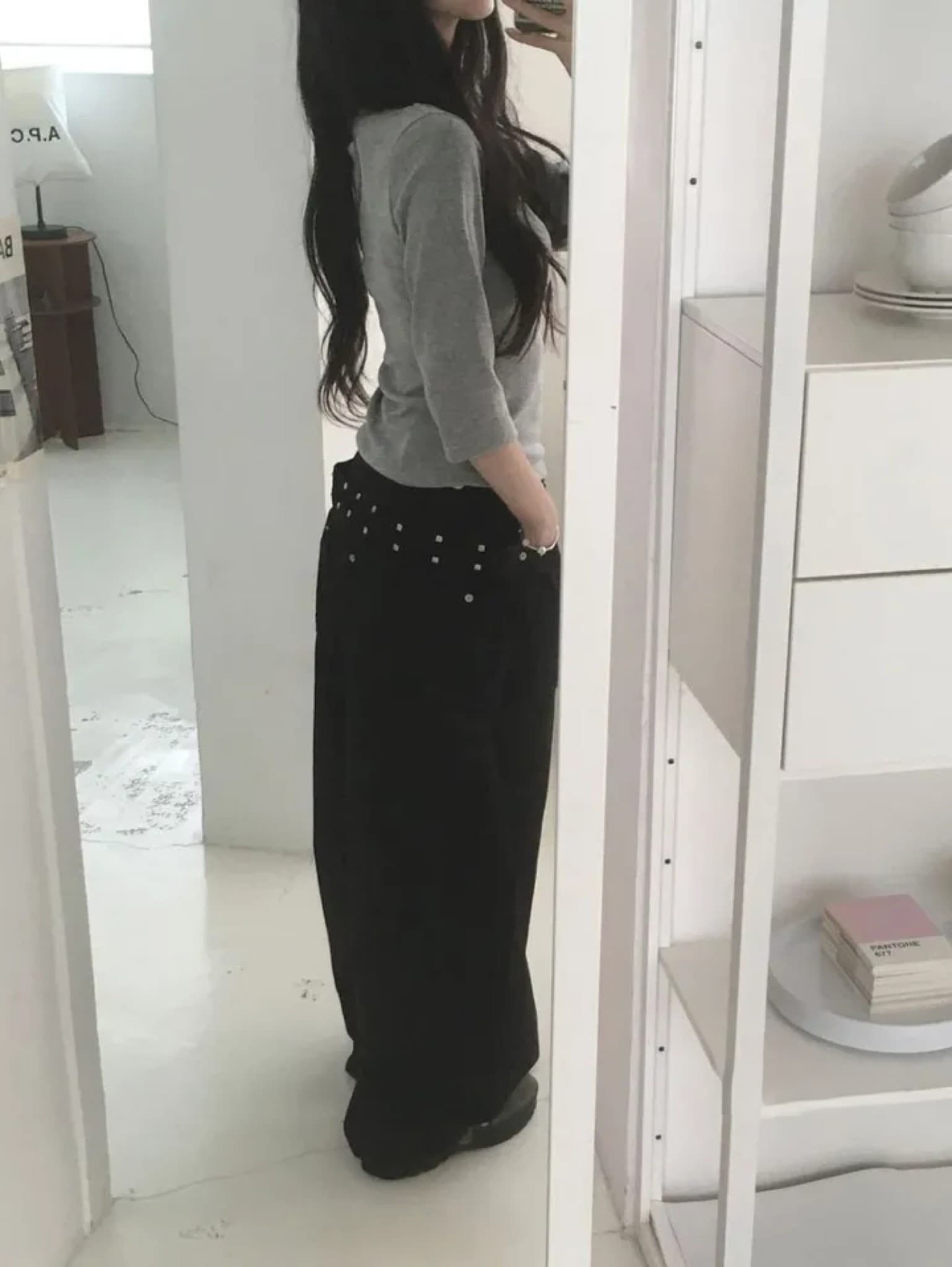 거리 바람 징 디자인 트렌드 높음 거리 다용도 루즈핏 슬림해 보이는 넓은 다리 청바지 캐주얼 풍선 워크웨어 긴 바지 상세 이미지 4