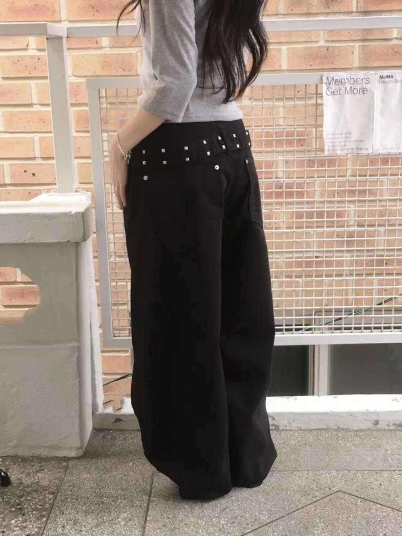 거리 바람 징 디자인 트렌드 높음 거리 다용도 루즈핏 슬림해 보이는 넓은 다리 청바지 캐주얼 풍선 워크웨어 긴 바지 상세 이미지 7