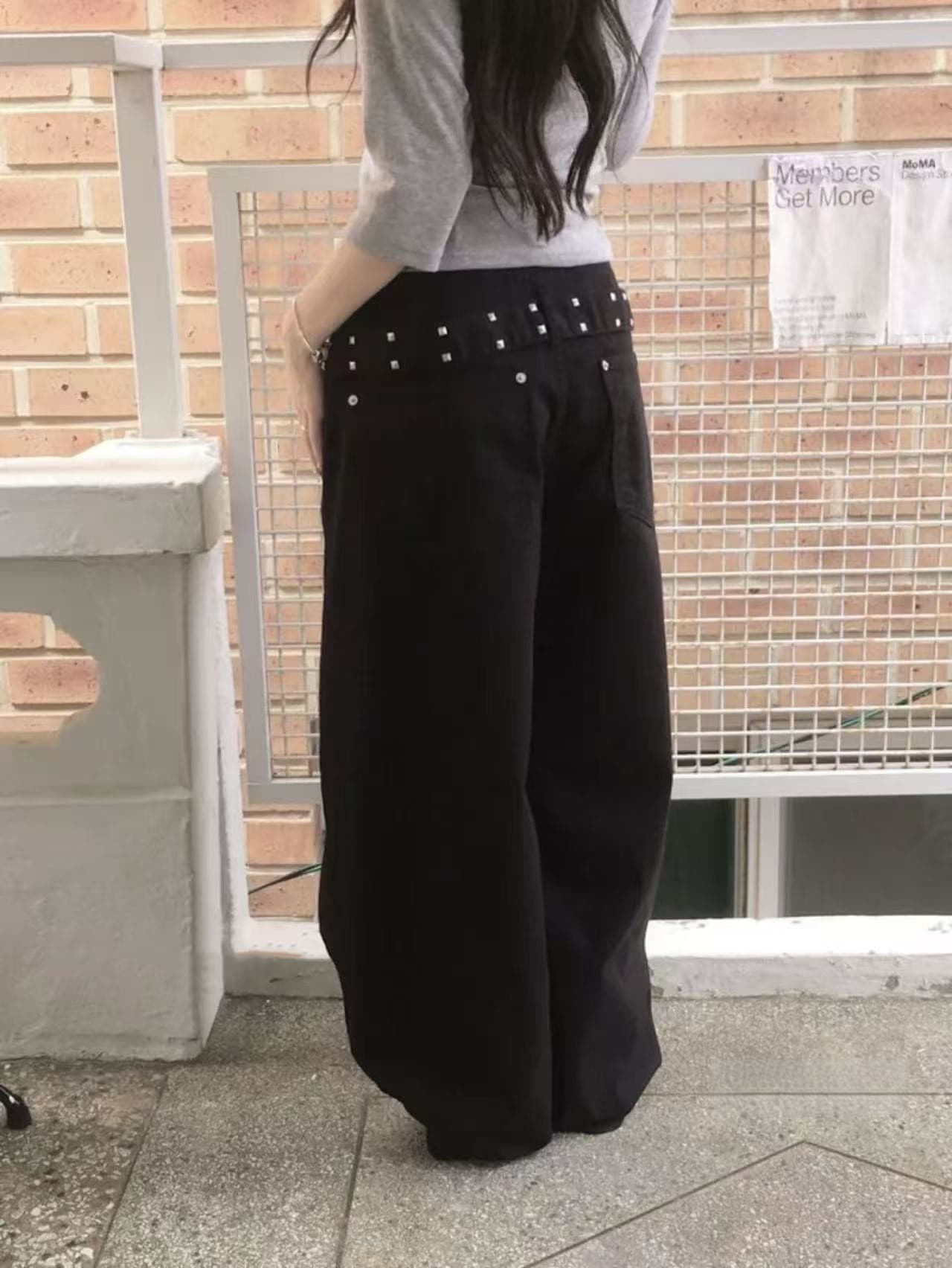 거리 바람 징 디자인 트렌드 높음 거리 다용도 루즈핏 슬림해 보이는 넓은 다리 청바지 캐주얼 풍선 워크웨어 긴 바지 상세 이미지 8