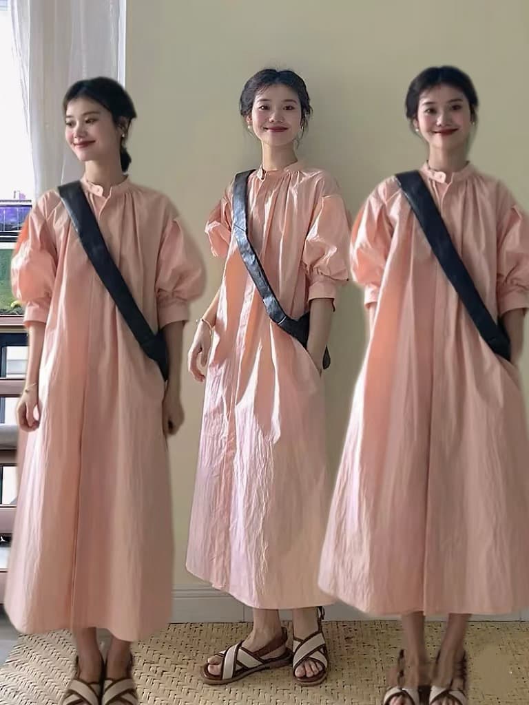 품격 핑크색 디스플레이 화이트 드레스 셔츠 드레스 반팔 다용도 치마