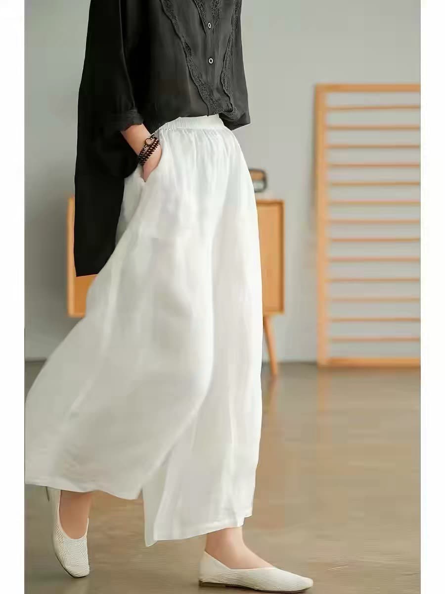 이중층 주머니 허리밴드 다용도 캐주얼 와이드 다리 바지