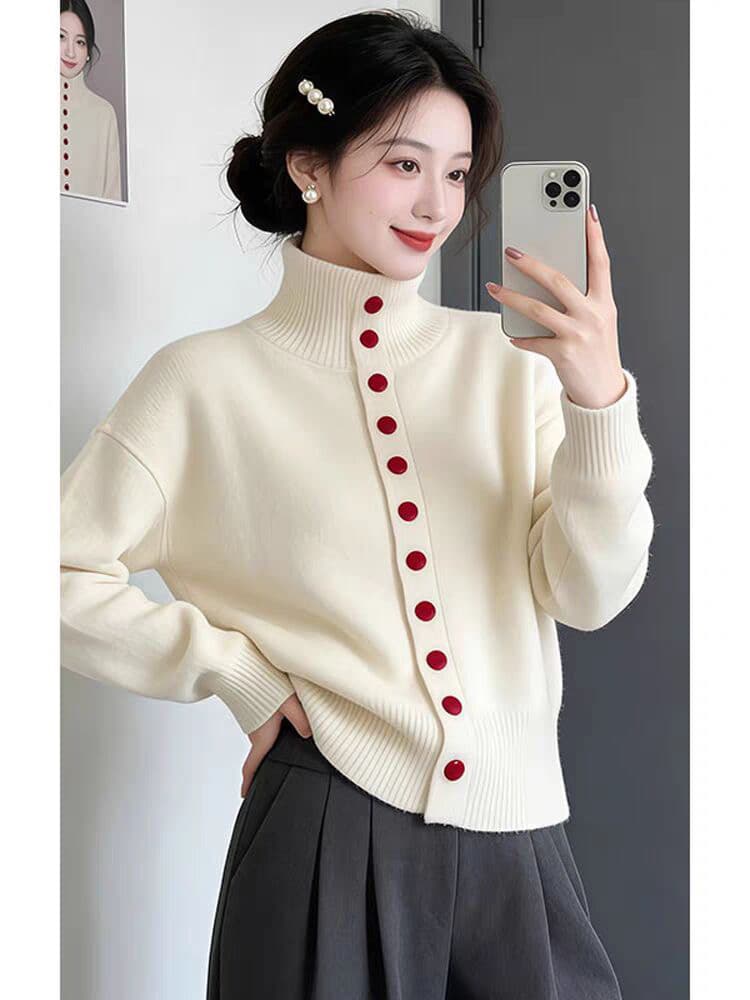 느긋한 바람 고급 센스 터틀넥 스웨터 오픈 가디건 여성 코트 가을 겨울철 인사이드 가져 가라. 수 있습니다. 외출용 만나는 니트 스웨터 맨위 상세 이미지 3