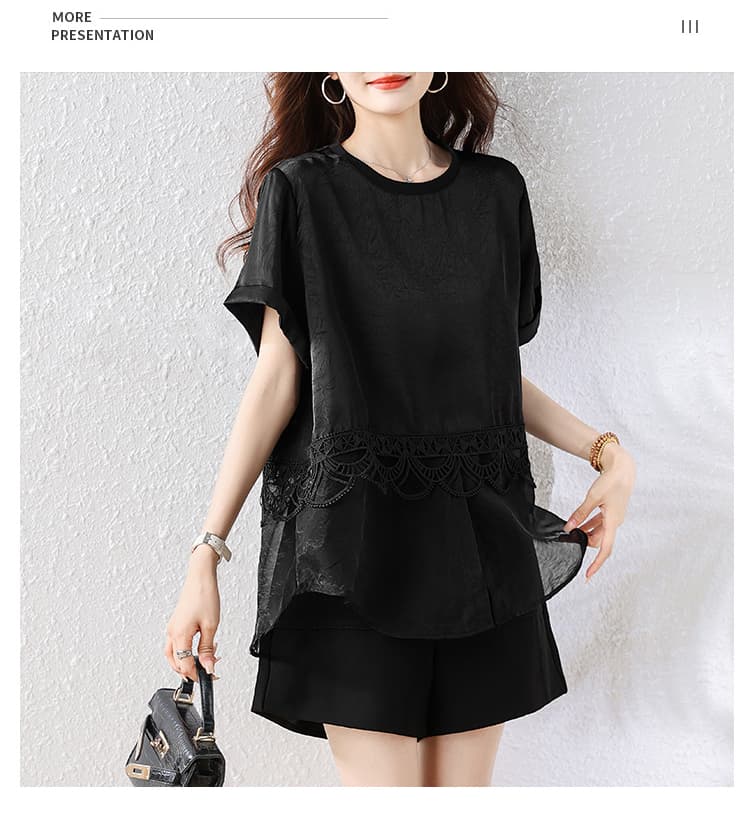 통통한 여동생 레이스 원사 페이크 레이어드 반팔 티셔츠 맨위 여성 여름 고급 빅 사이즈 루즈핏 다용도 패션 트렌디 상세 이미지 16