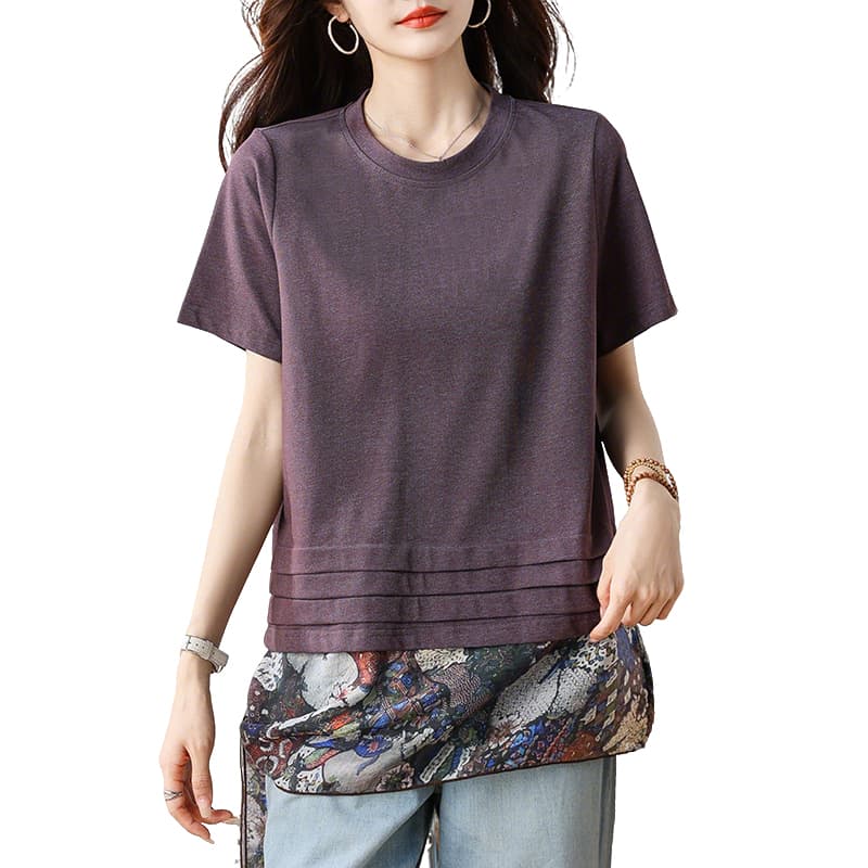 라운드 넥 프린트 패치워크 반팔 티셔츠 2026 여름 면 소재 외국 가스 캐주얼 다용도 패션 맨위 여성 이미지 6
