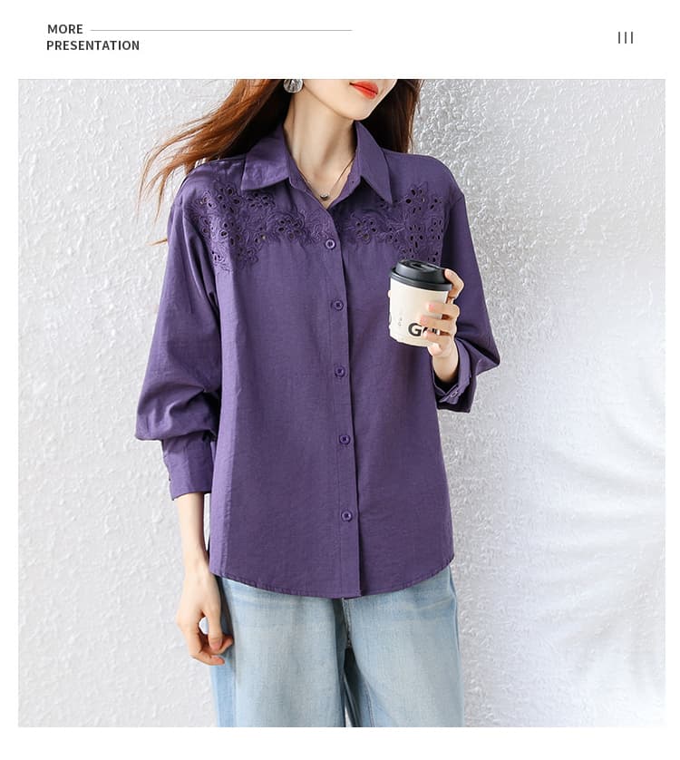 보라색 폴로 칼라 여성 셔츠 2026 년 이른 가을 새로운 긴팔 루즈핏 캐주얼 슬림해 보이는 고급 센스 연령 감소 맨위 상세 이미지 17
