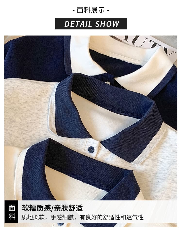 실사 2026 봄 새로운 POLO 칼라 작은 청신 문예 팬 다용도 루즈핏 패션 프린트 디자인 센스 후드티 상세 이미지 6