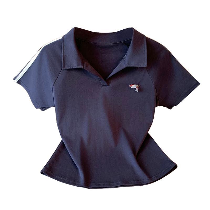 2026 여름 새로운 POLO 칼라 한 부서 작은 청신 반팔 티셔츠 여성 몸매 가꾸기 슬림해 보이는 디자인 센스 쇼트 스타일 맨위 이미지 6