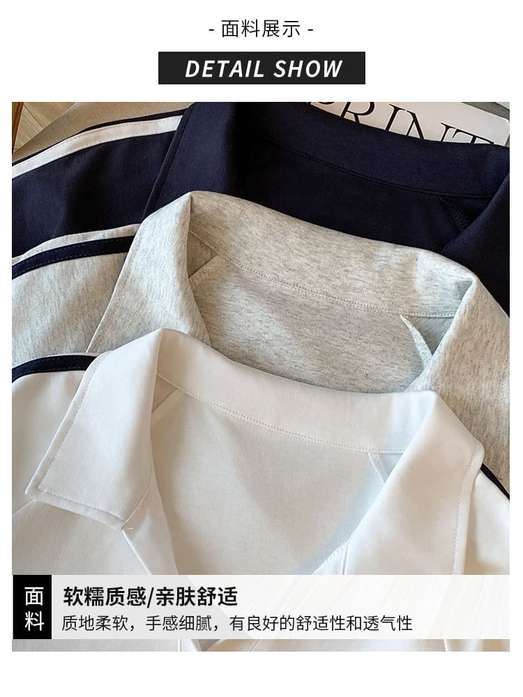 2026 여름 새로운 POLO 칼라 한 부서 작은 청신 반팔 티셔츠 여성 몸매 가꾸기 슬림해 보이는 디자인 센스 쇼트 스타일 맨위 상세 이미지 6